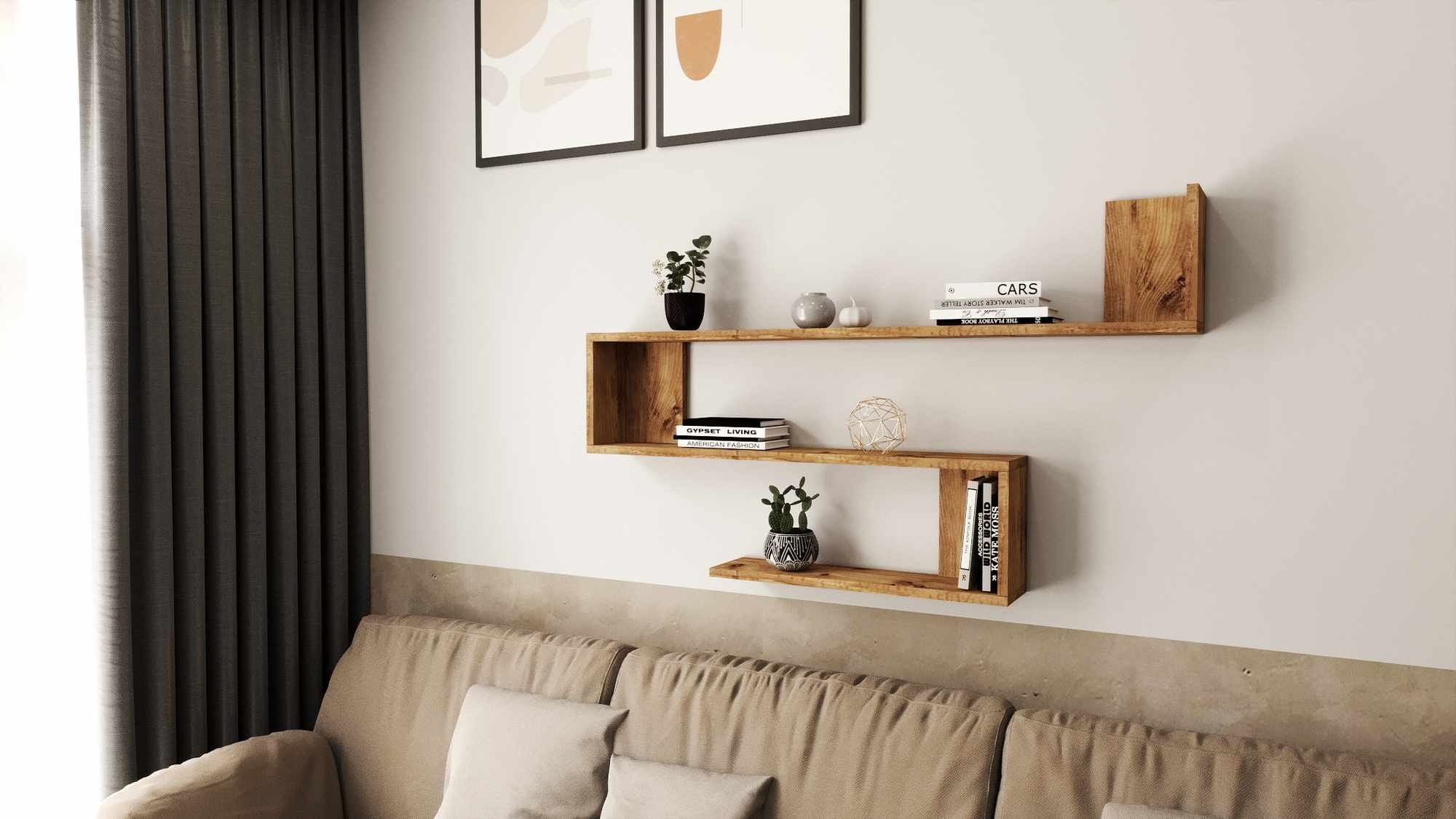 Raft de perete Wal10-A, 120 x 71,4 x 14,5 cm, pin atlantic, PAL melaminat, design modern — imaginea 4