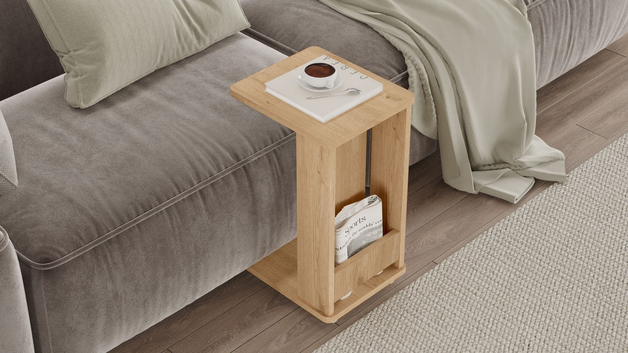 Masuta laterala MIN1-S, 32 x 42 x 55 cm, stejar, PAL melaminat — imaginea 3