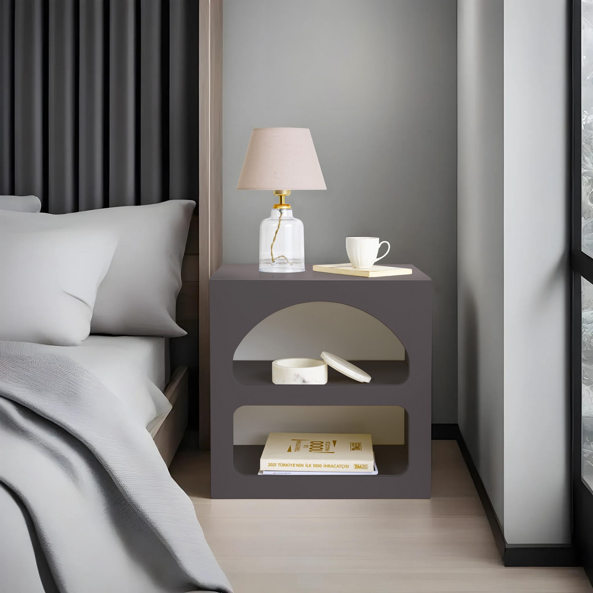 Noptiera Lorin, 50 x 50 x 40 cm, PAL melaminat, antracit — imaginea 7