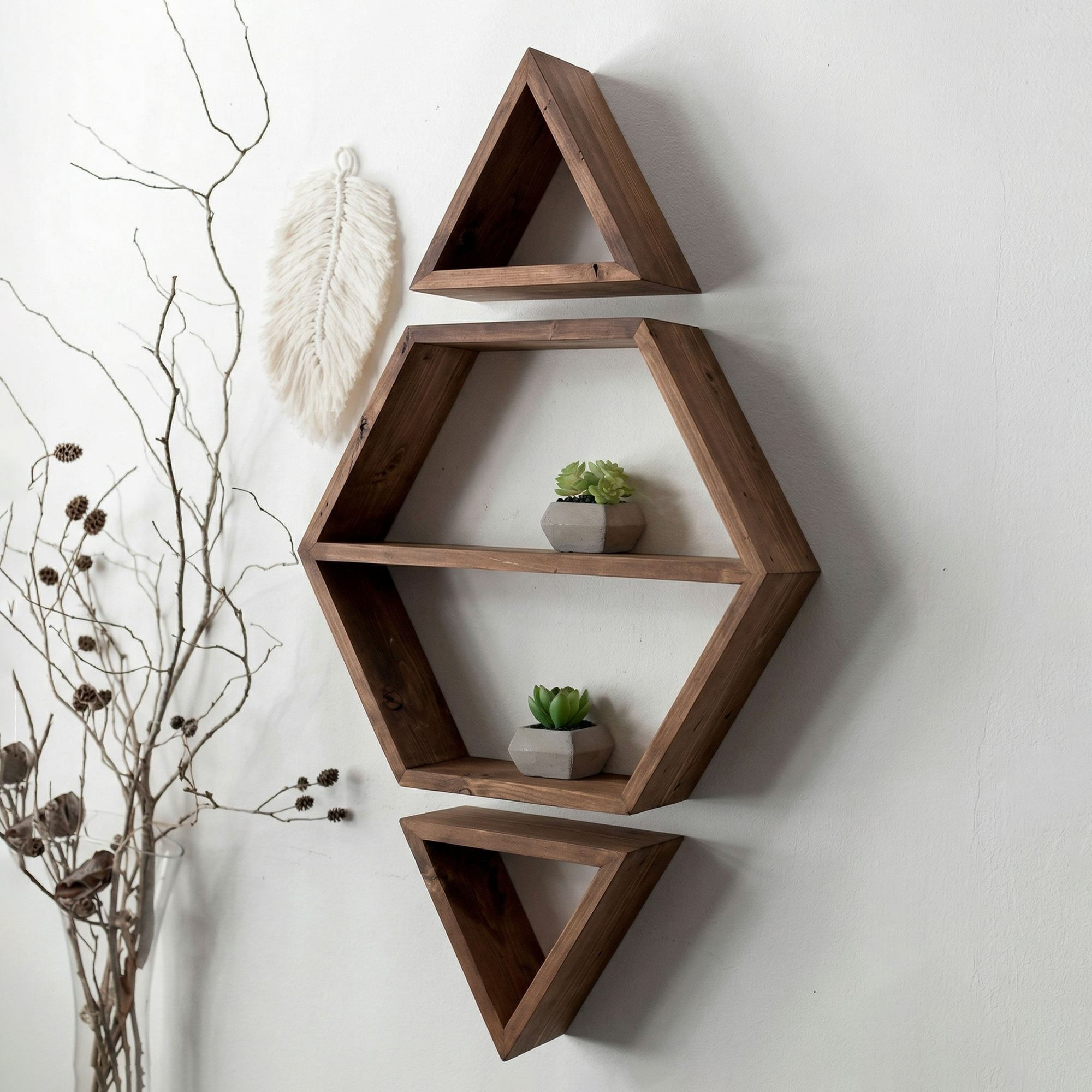 Raft decorativ de perete din lemn Raf325, 42 x 75 x 9 cm, lemn natur, lemn, design modern — imaginea 2