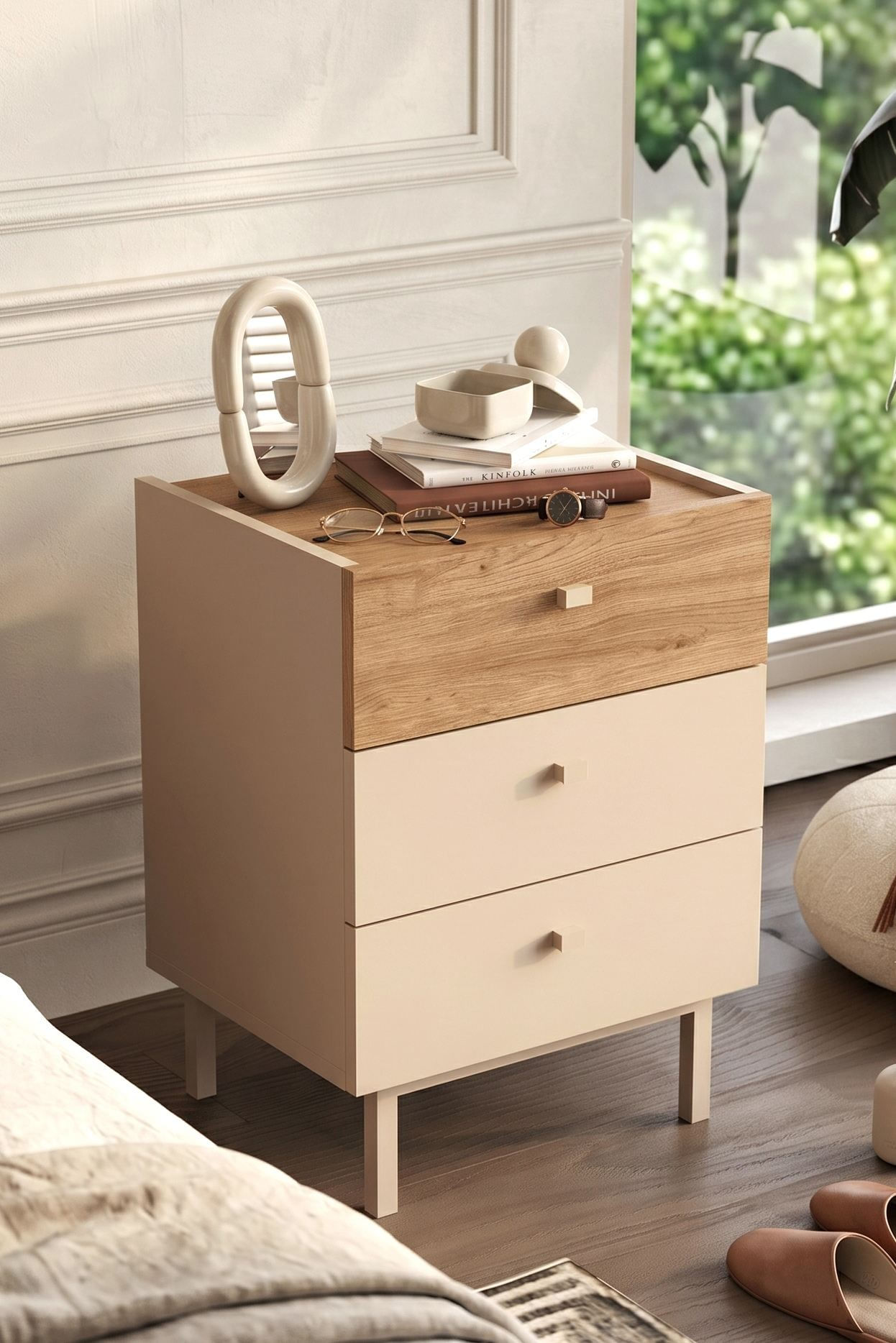 Noptiera Luke - LK2-CS, 47,9 x 63,5 x 36,8 cm, sand stejar, PAL melaminat — imaginea 2
