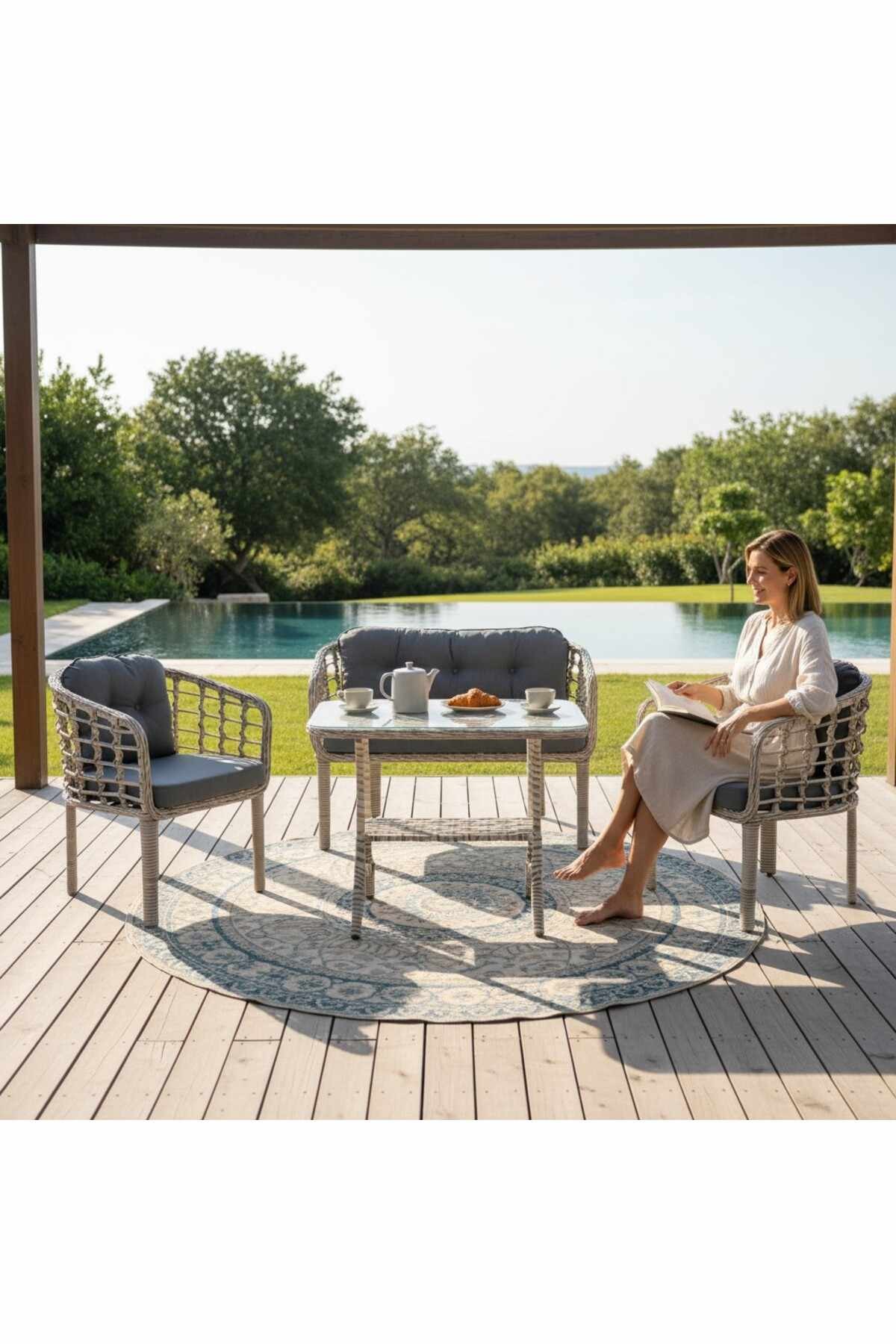 Set lounge gradina Manolya - Dark gri, 120 x 78 x 56 cm, gri inchis, dark gri — imaginea 6