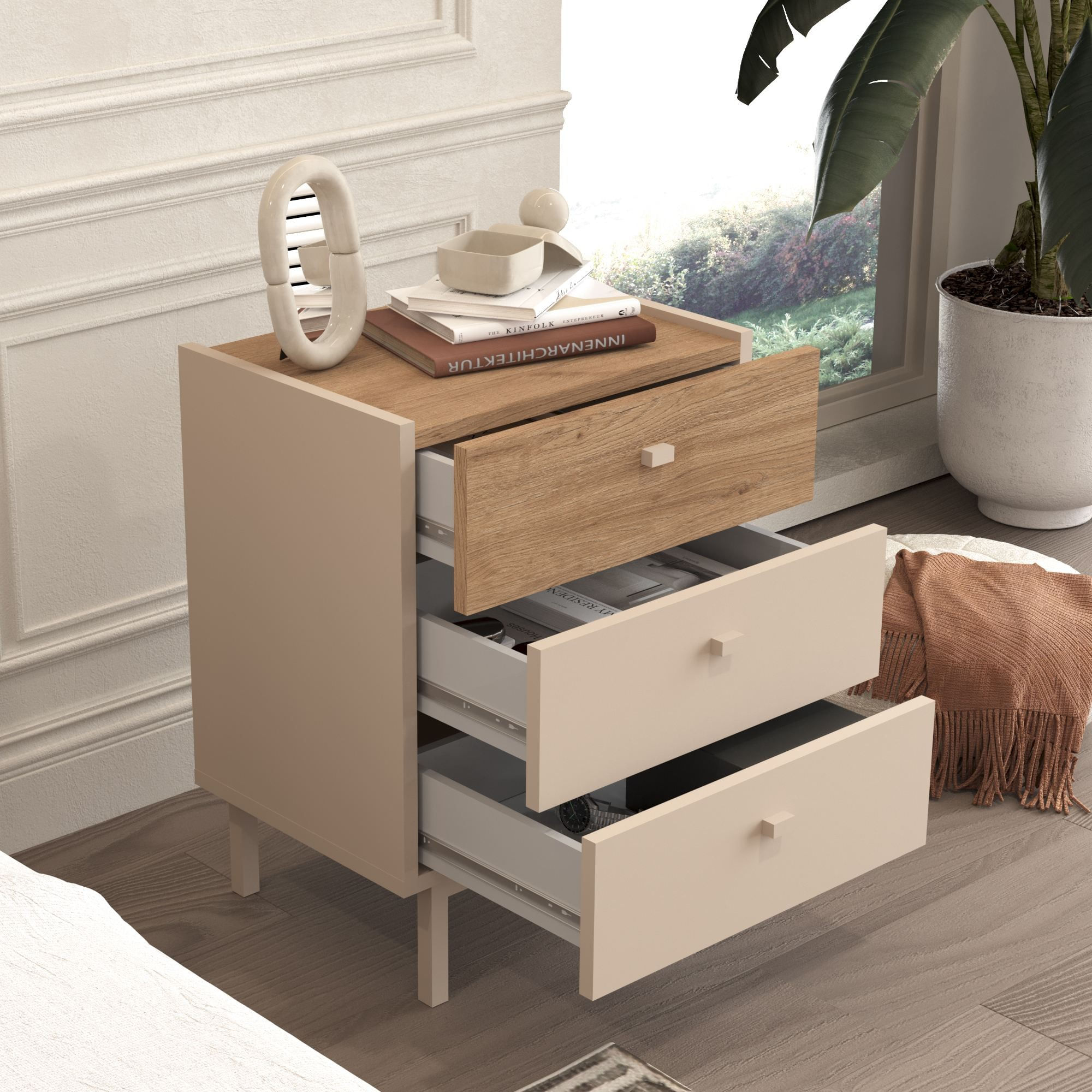Noptiera Luke - LK2-CS, 47,9 x 63,5 x 36,8 cm, sand stejar, PAL melaminat — imaginea 3