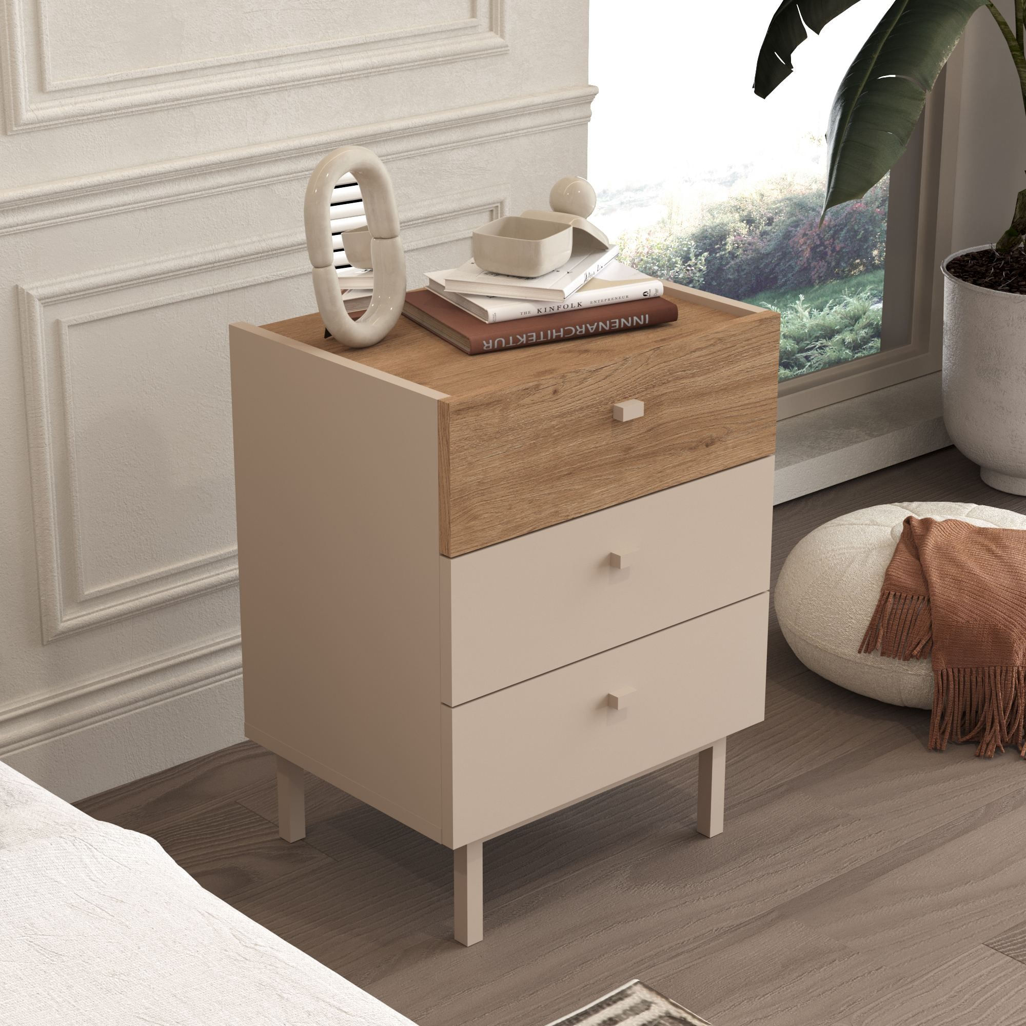 Noptiera Luke - LK2-CS, 47,9 x 63,5 x 36,8 cm, sand stejar, PAL melaminat — imaginea 7