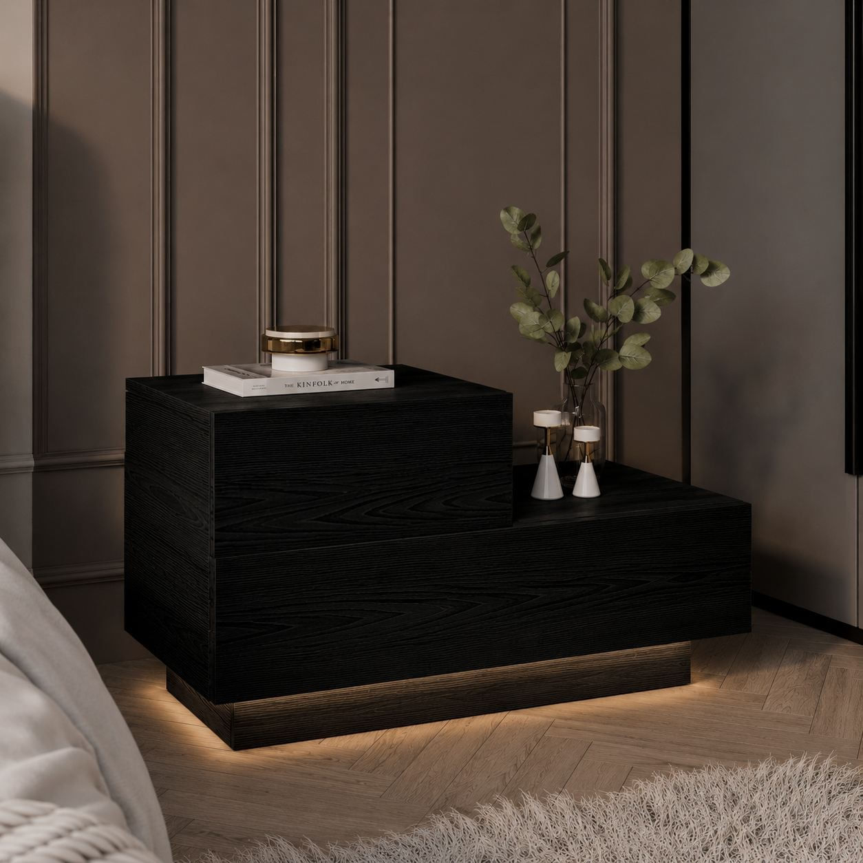 Noptiera Kayra, 70 x 35 x 38, 3 cm, negru lemn, PAL melaminat, negru wood — imaginea 2