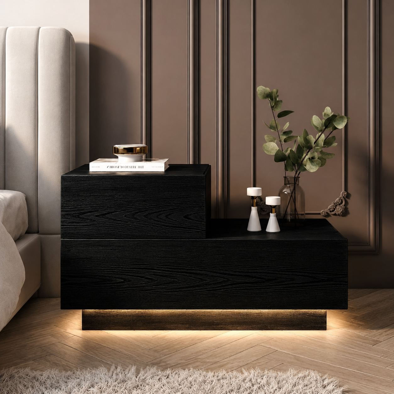 Noptiera Kayra, 70 x 35 x 38, 3 cm, negru lemn, PAL melaminat, negru wood — imaginea 3