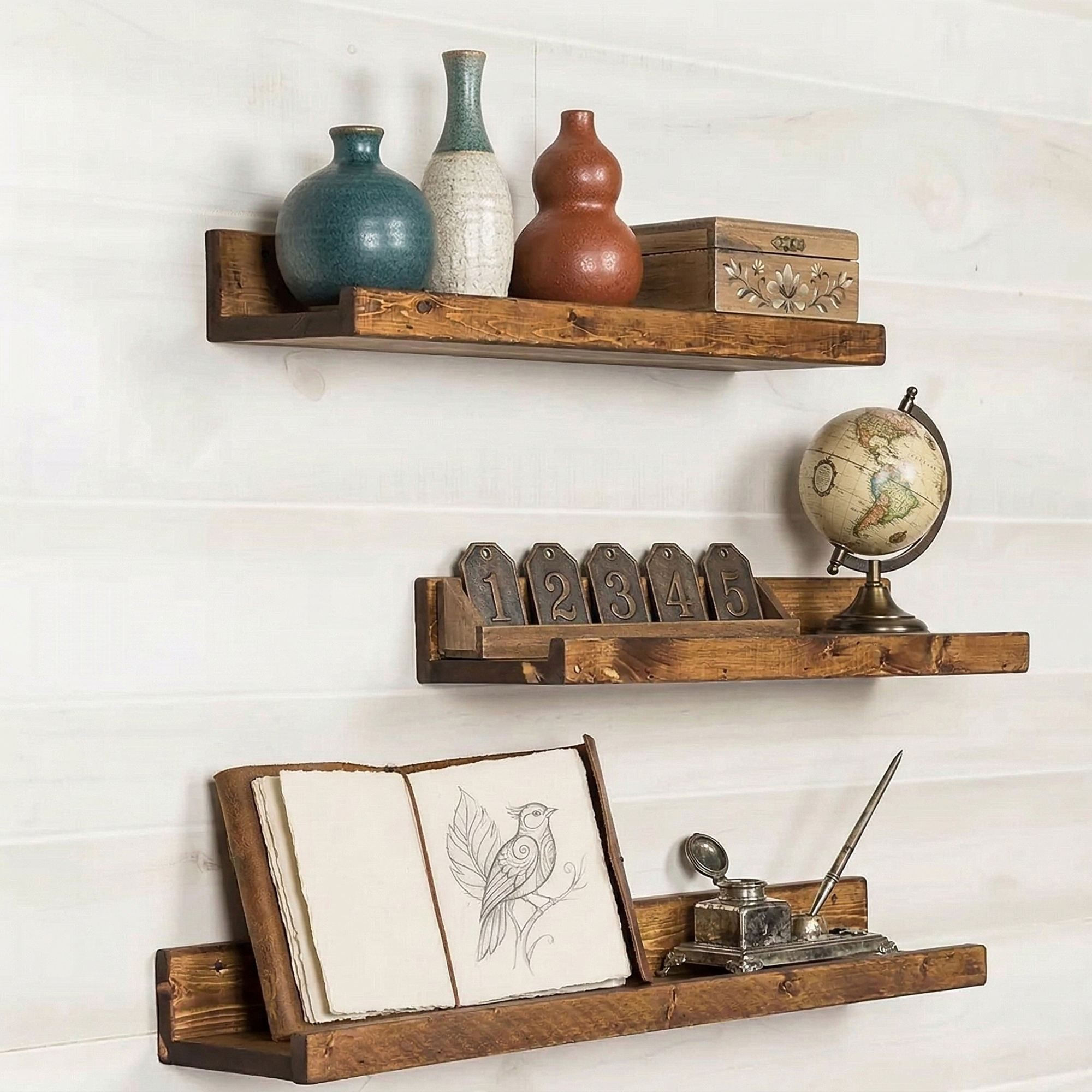 Raft decorativ de perete din lemn Raf330, 60 x 7 x 14 cm, lemn natur, lemn, design modern — imaginea 2