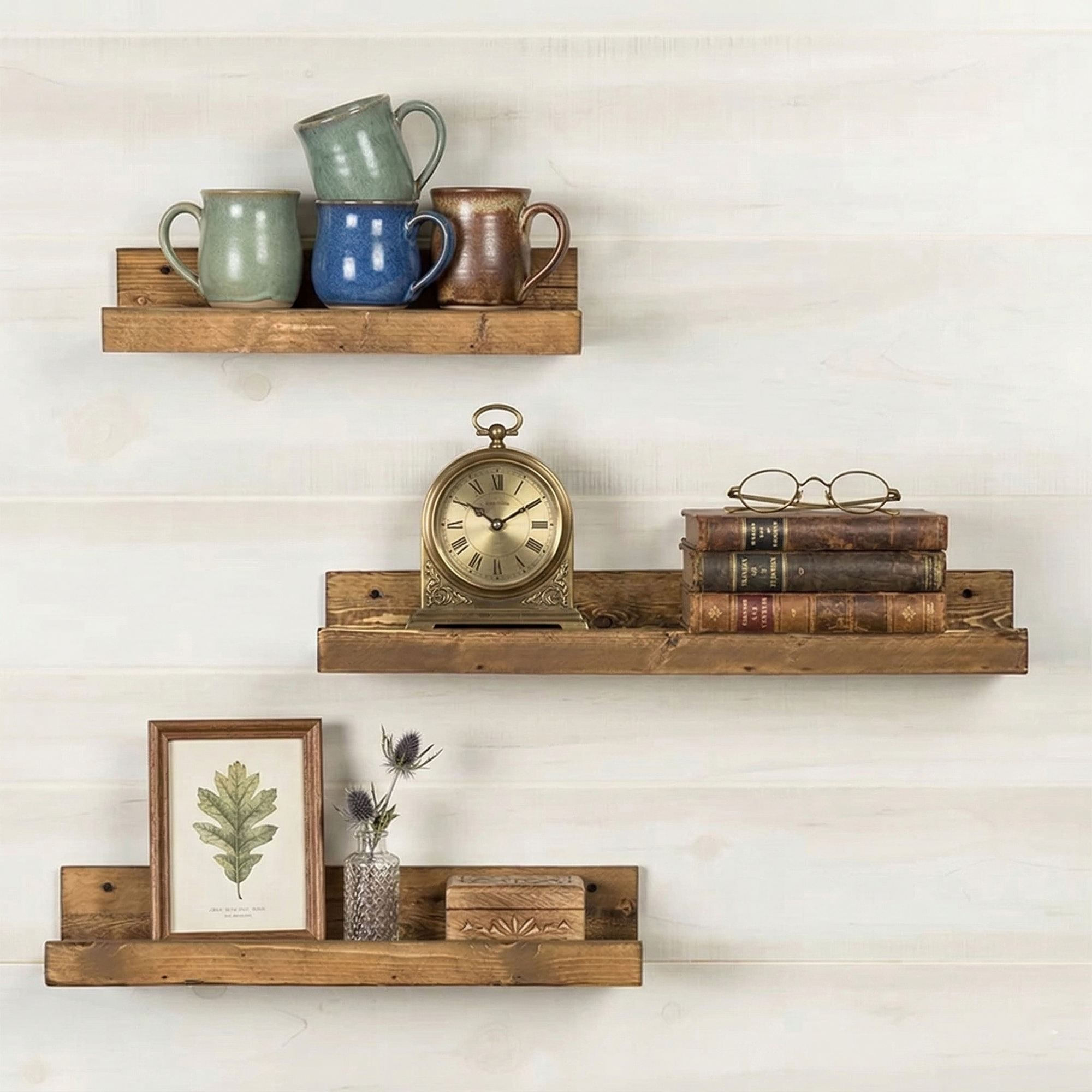 Raft decorativ de perete din lemn Raf330, 60 x 7 x 14 cm, lemn natur, lemn, design modern — imaginea 3