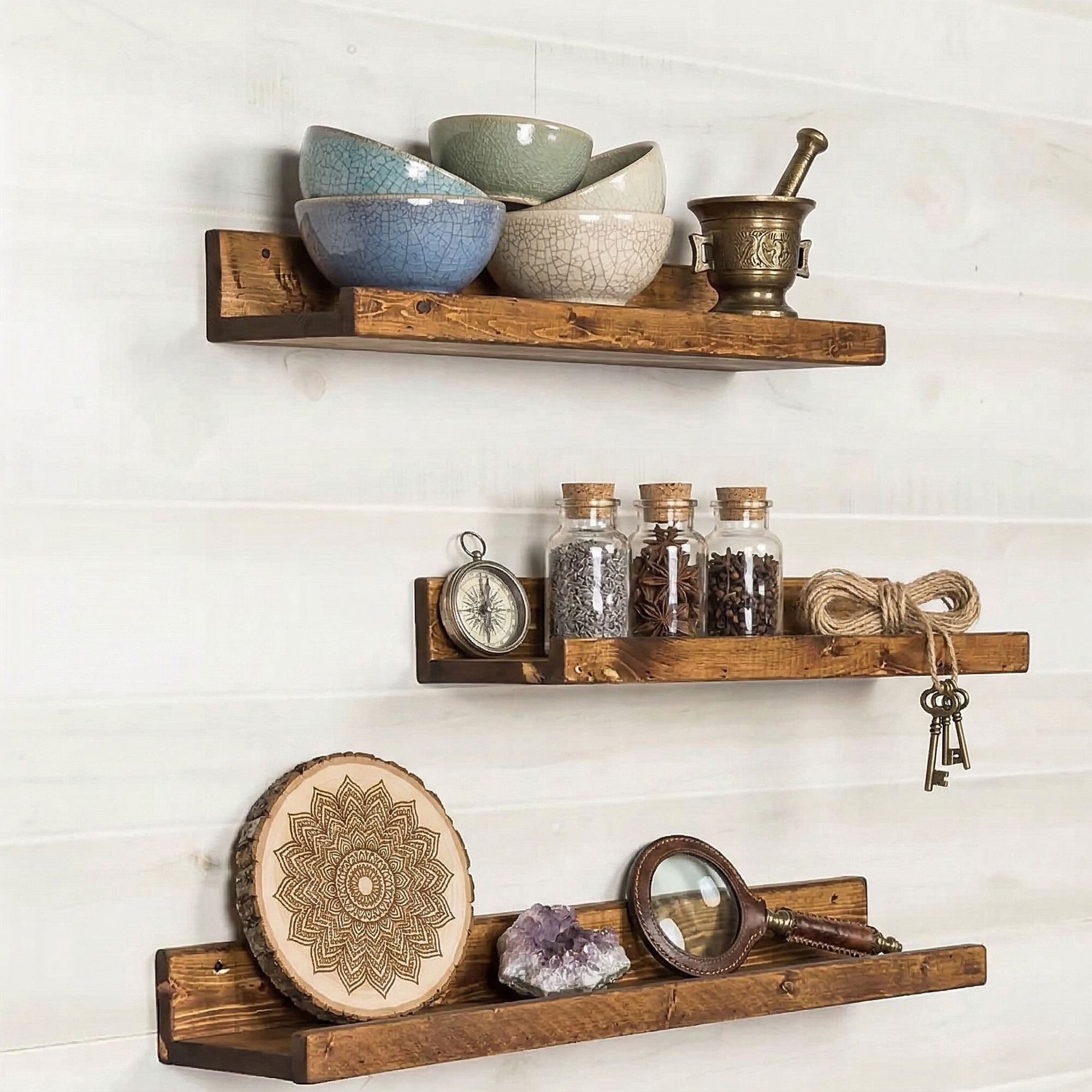 Raft decorativ de perete din lemn Raf330, 60 x 7 x 14 cm, lemn natur, lemn, design modern — imaginea 4