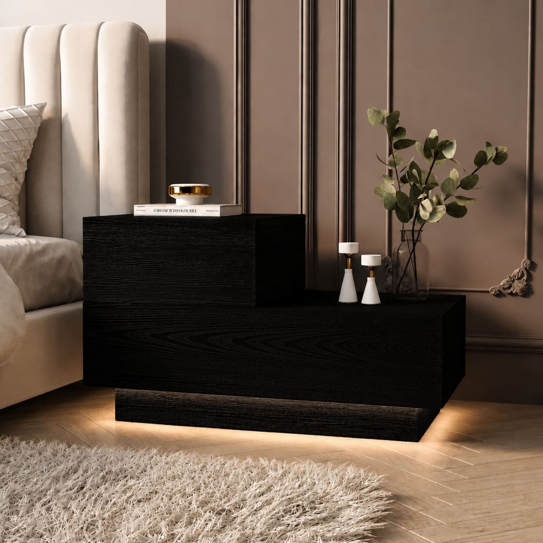 Noptiera Kayra, 70 x 35 x 38, 3 cm, negru lemn, PAL melaminat, negru wood — imaginea 6