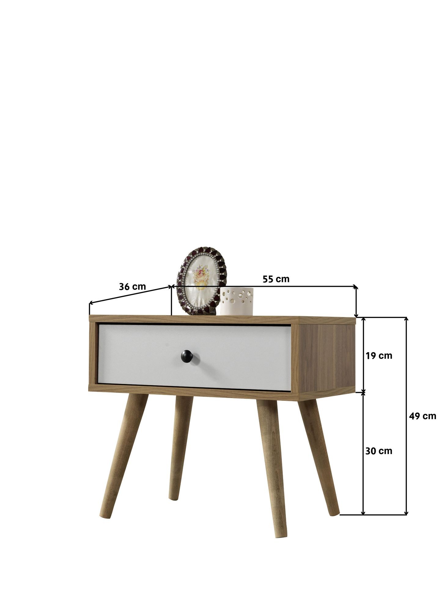 Noptiera Vita 5107, 55 x 49 x 55 cm, nuc alb, PAL melaminat — imaginea 2