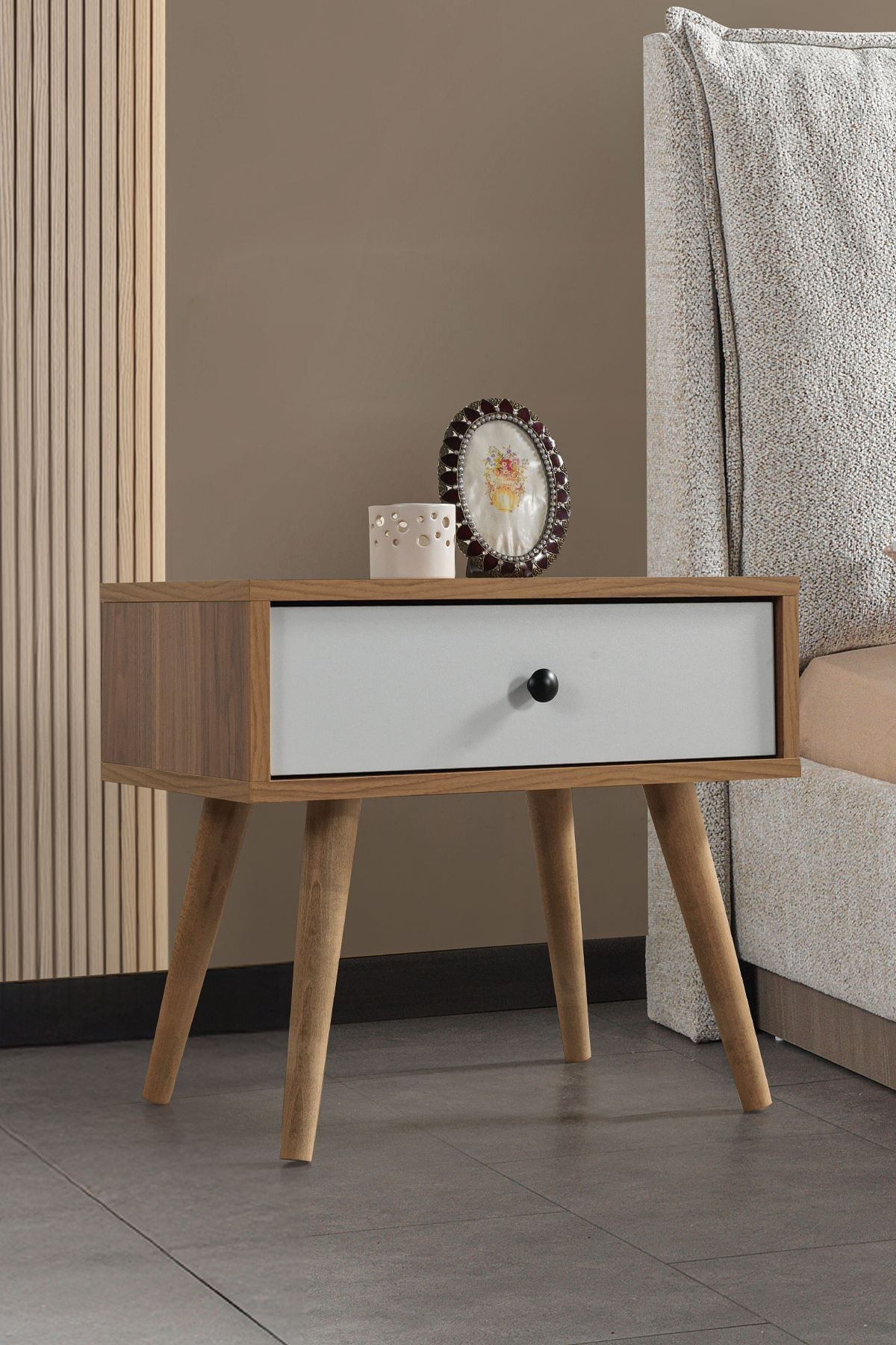 Noptiera Vita 5107, 55 x 49 x 55 cm, nuc alb, PAL melaminat — imaginea 5