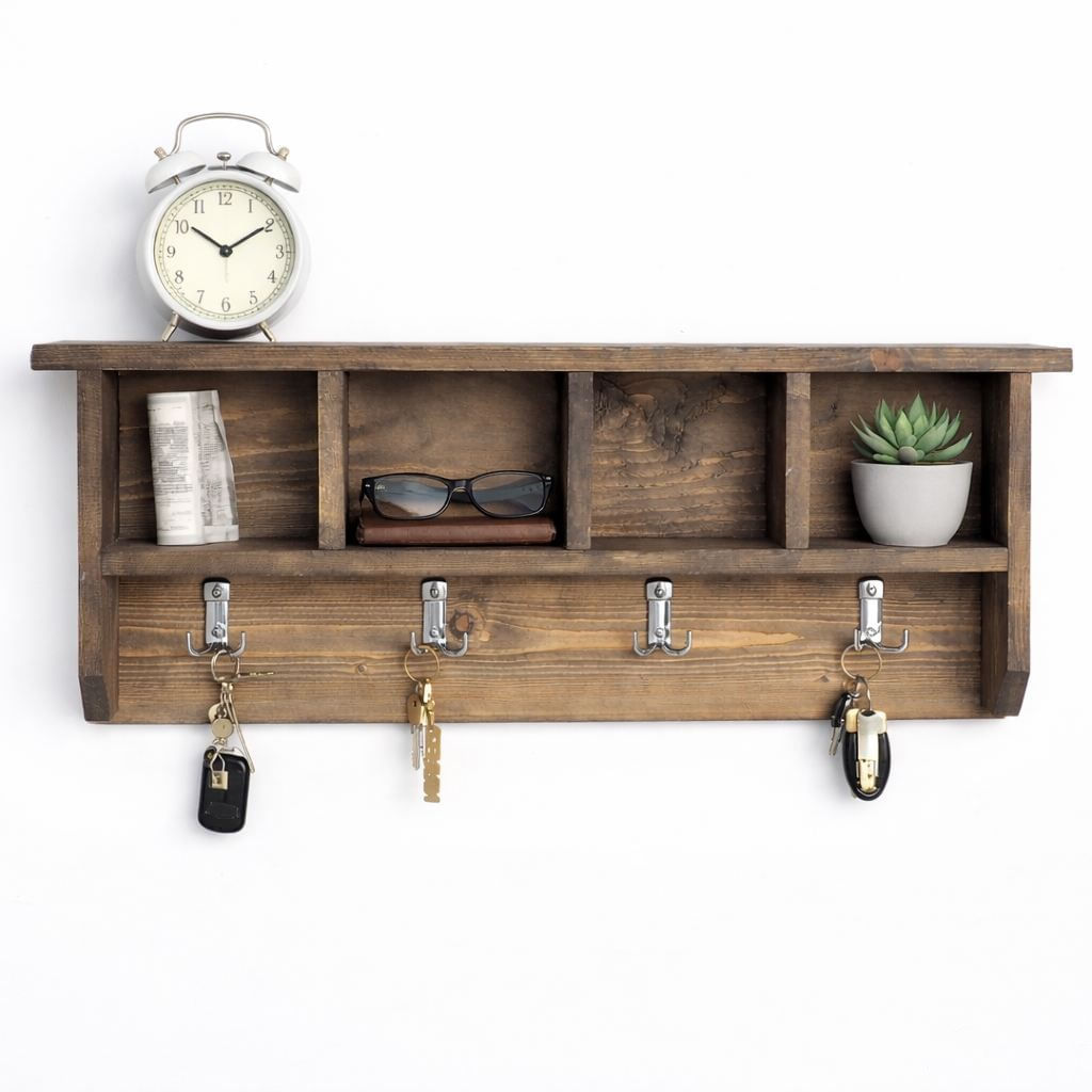 Raft decorativ de perete din lemn Raf329, 60 x 30 x 11 cm, lemn natur, lemn, design modern — imaginea 2