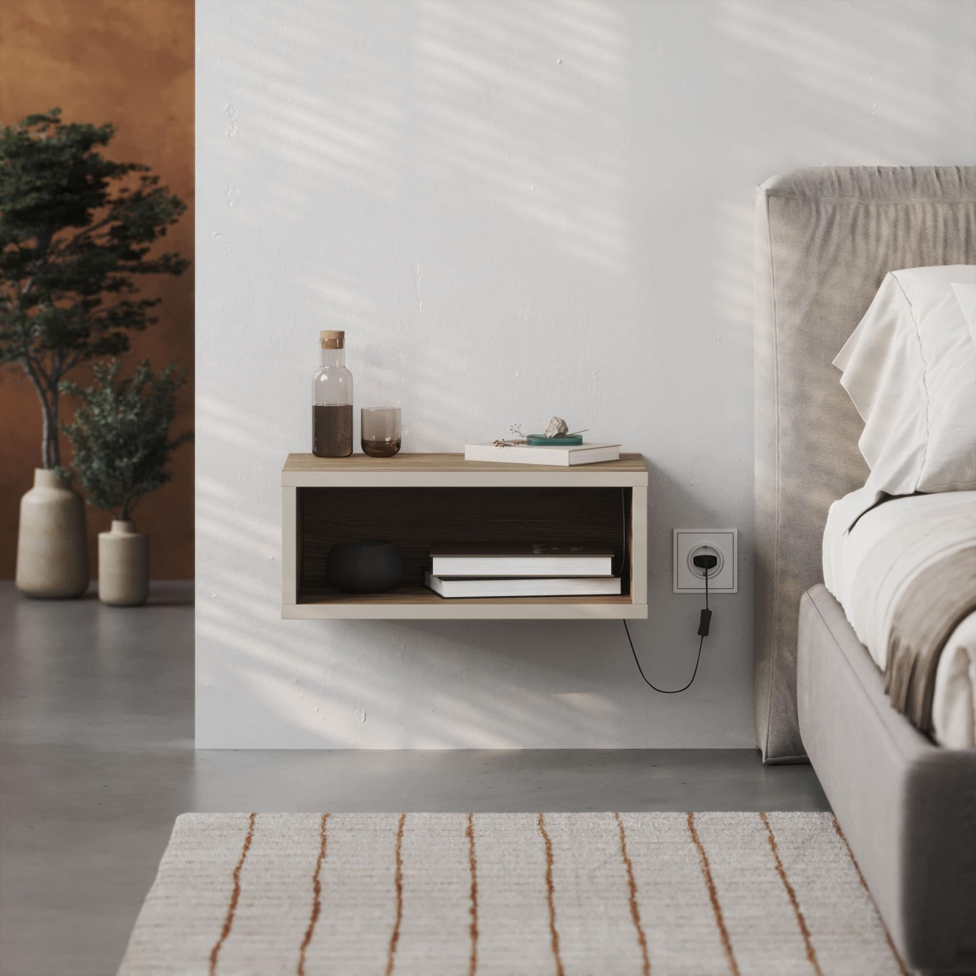Noptiera Brik, 45 x 18 x 30 cm, bej nisip oud, PAL melaminat, fixare pe perete, sandstone / oud — imaginea 2