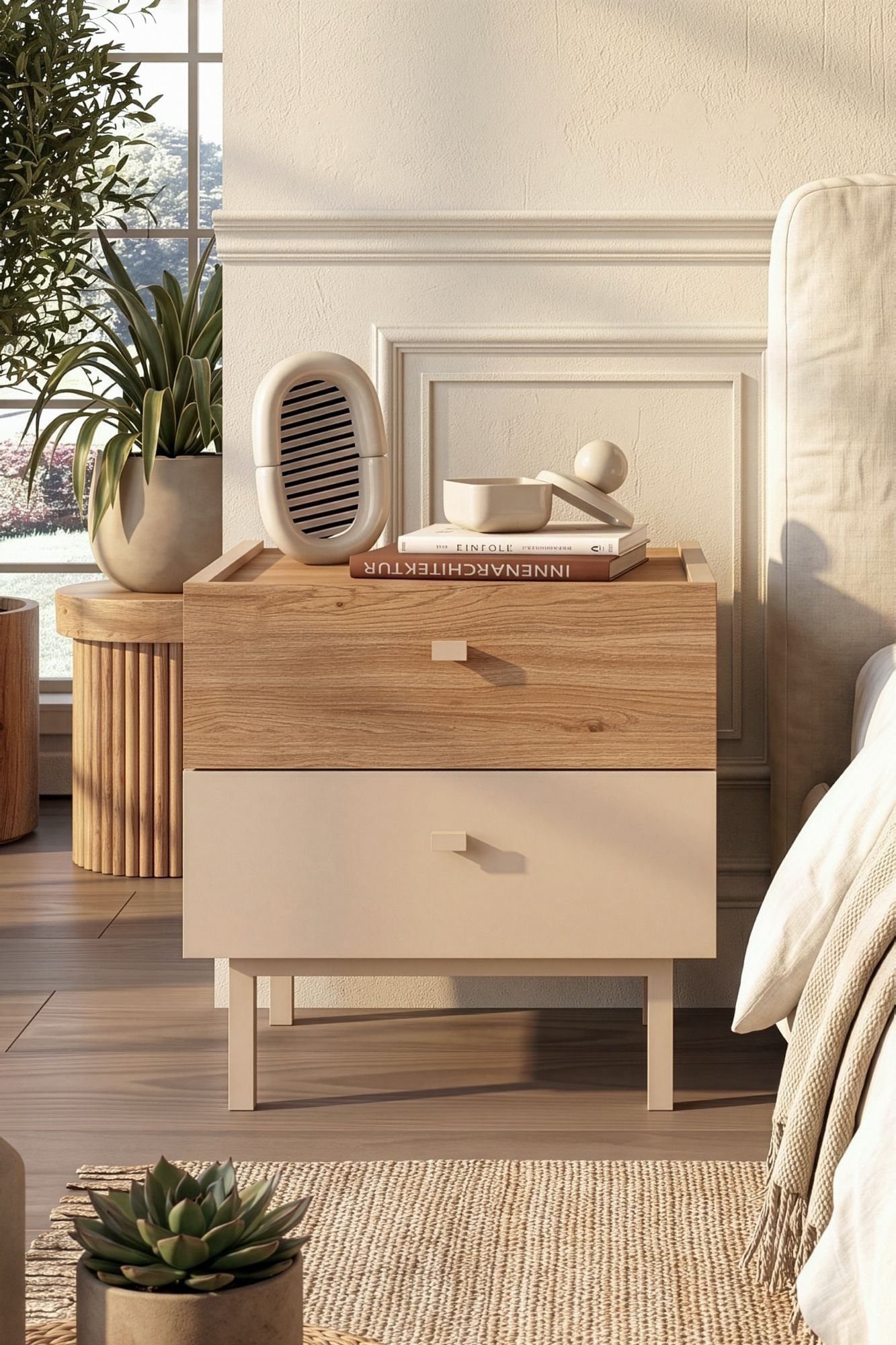 Noptiera Luke - LK1-CS, 47,9 x 47 x 36,8 cm, sand stejar, PAL melaminat — imaginea 4