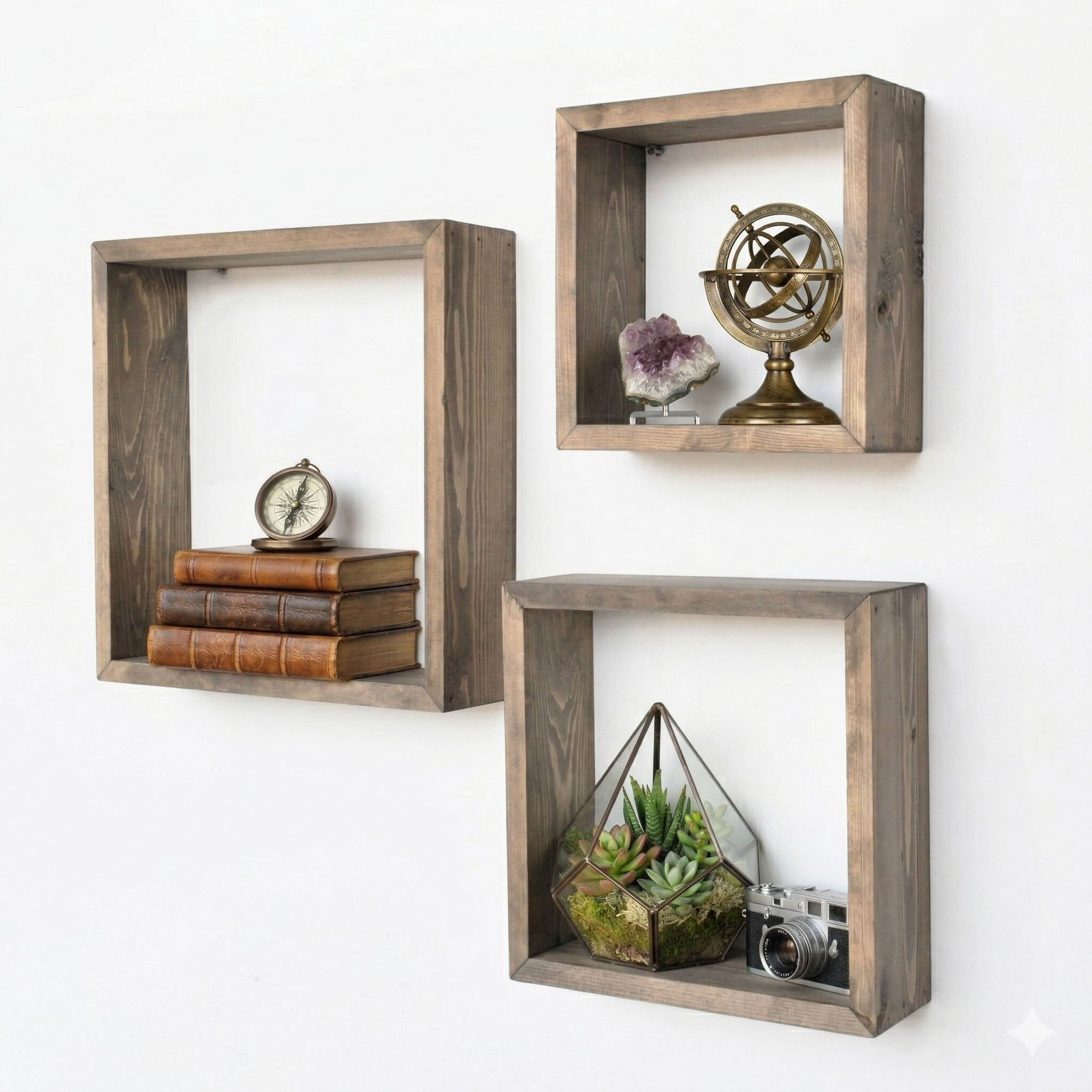 Raft decorativ de perete din lemn R-Raf349, 35 x 35 x 9 cm, lemn natur, lemn, design modern — imaginea 3