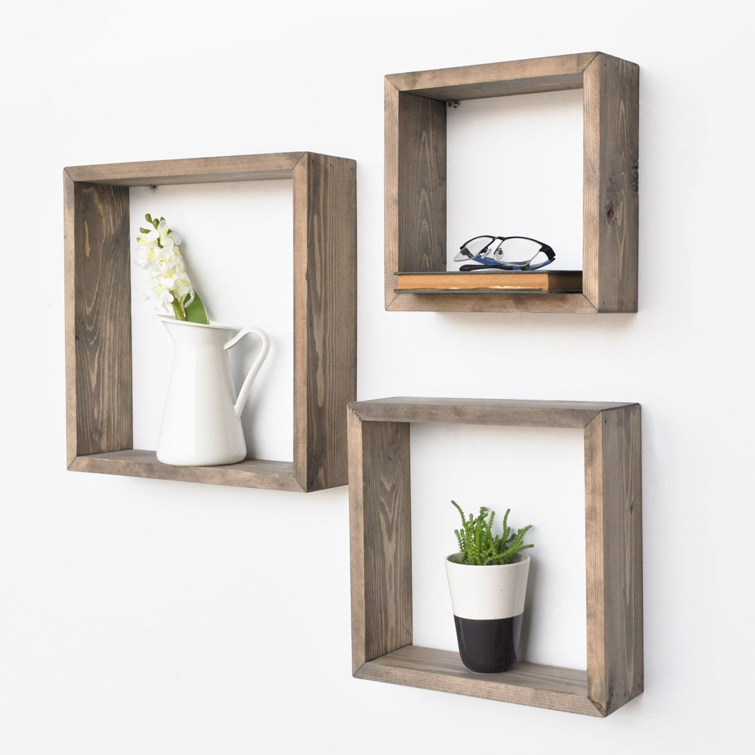 Raft decorativ de perete din lemn R-Raf349, 35 x 35 x 9 cm, lemn natur, lemn, design modern — imaginea 4