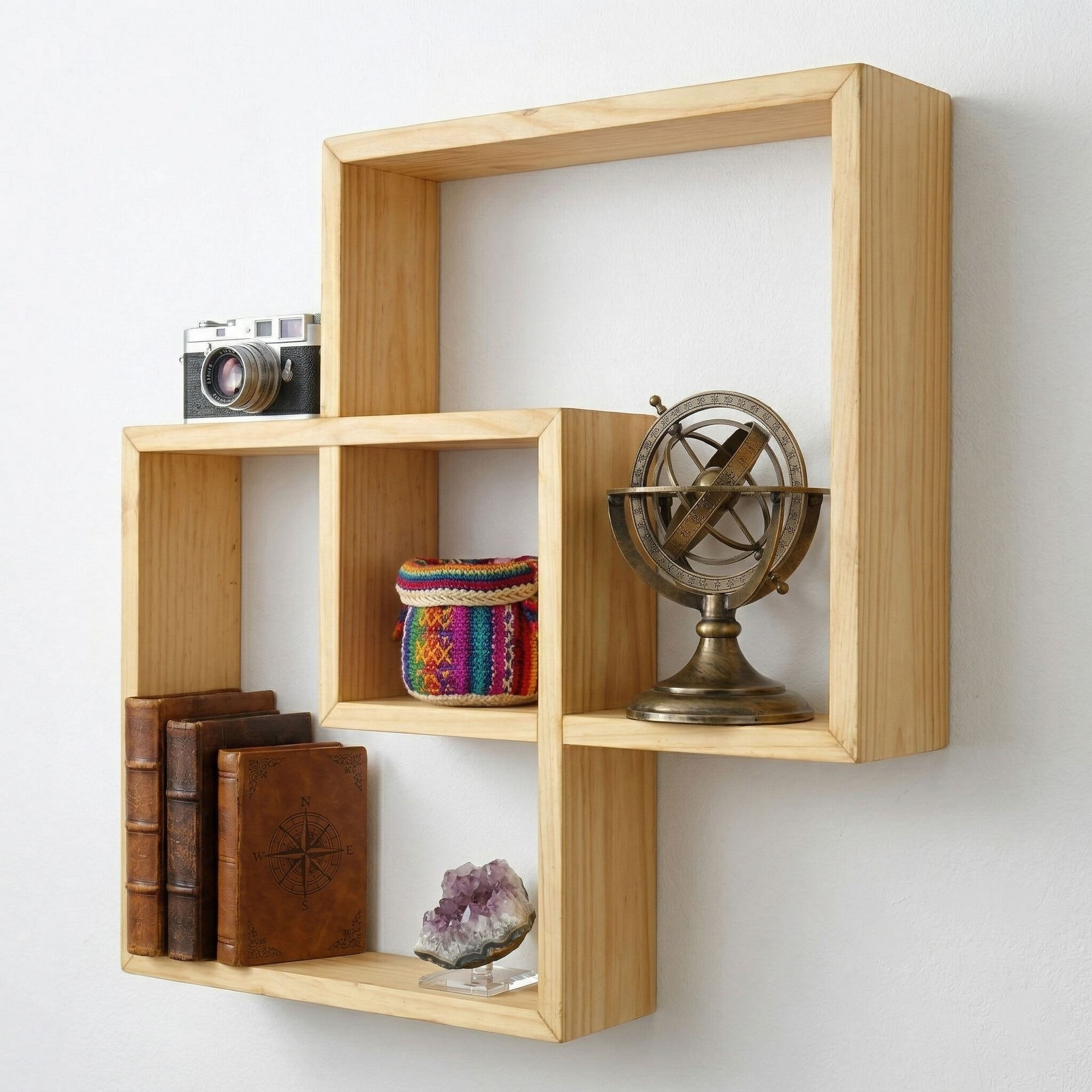Raft decorativ de perete din lemn Raf343, 51 x 51 x 9 cm, lemn natur, lemn, design modern — imaginea 2