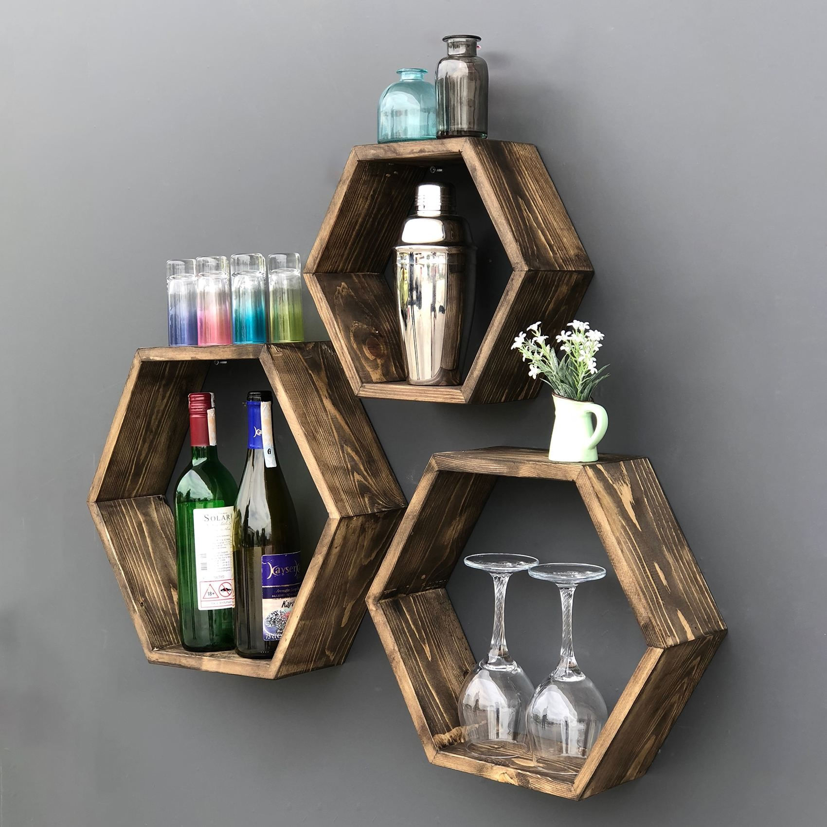 Raft decorativ de perete din lemn Raf351, 42 x 37 x 9 cm, lemn natur, lemn, design modern — imaginea 4