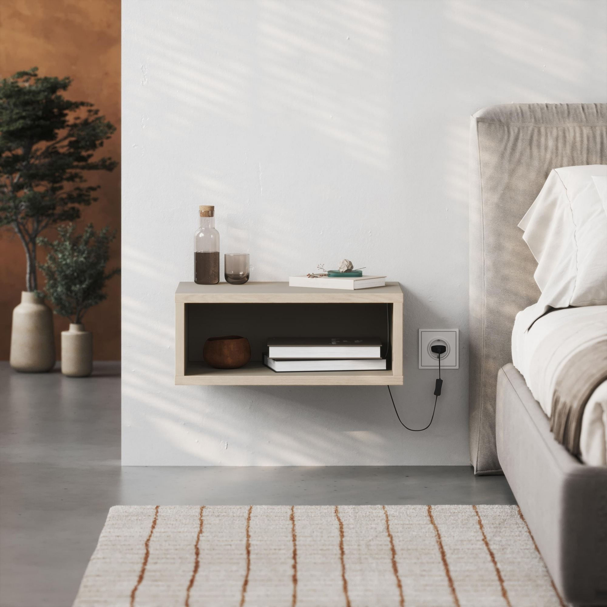 Noptiera Brik, 45 x 18 x 30 cm, bej nisip, PAL melaminat, fixare pe perete, sandstone — imaginea 4