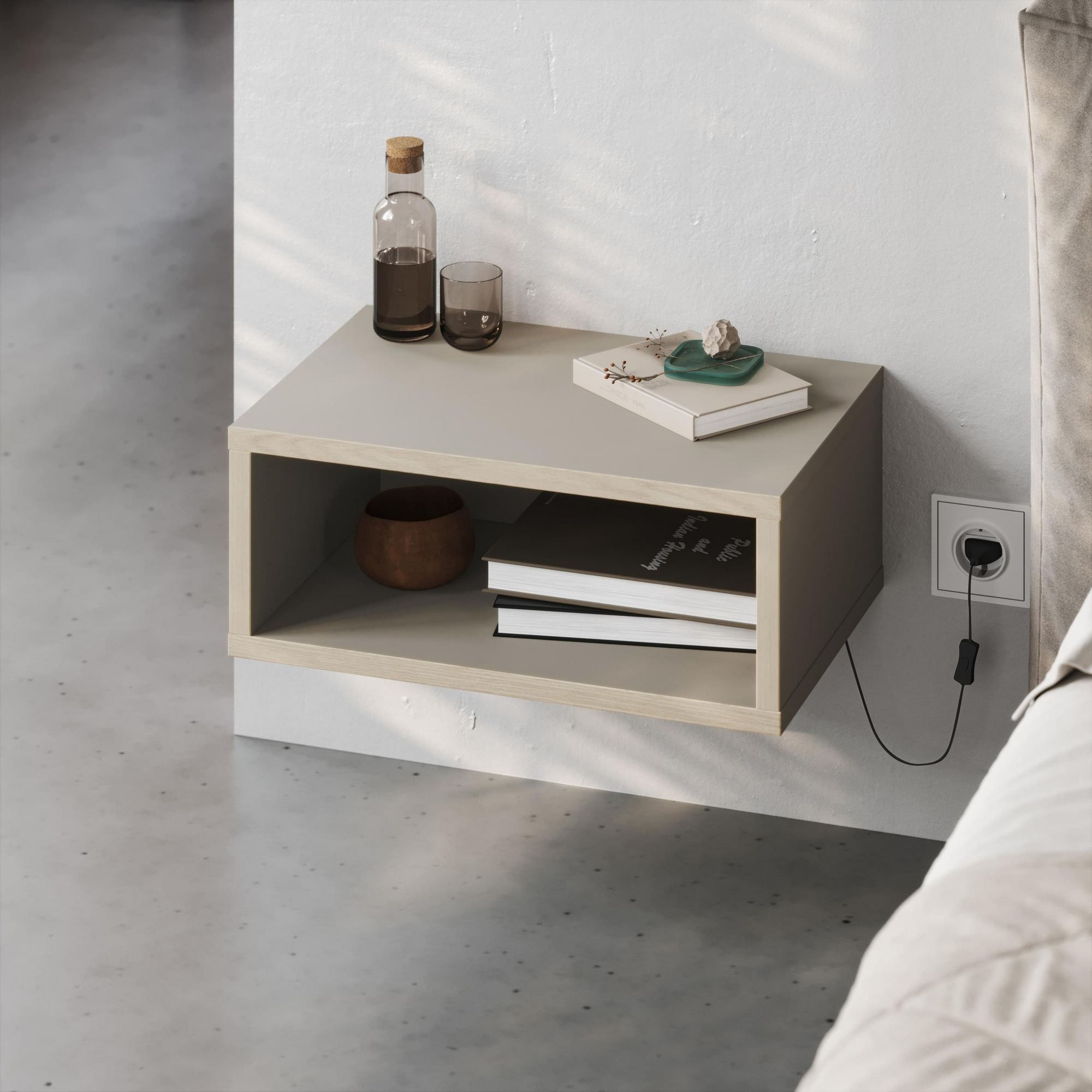 Noptiera Brik, 45 x 18 x 30 cm, bej nisip, PAL melaminat, fixare pe perete, sandstone — imaginea 5