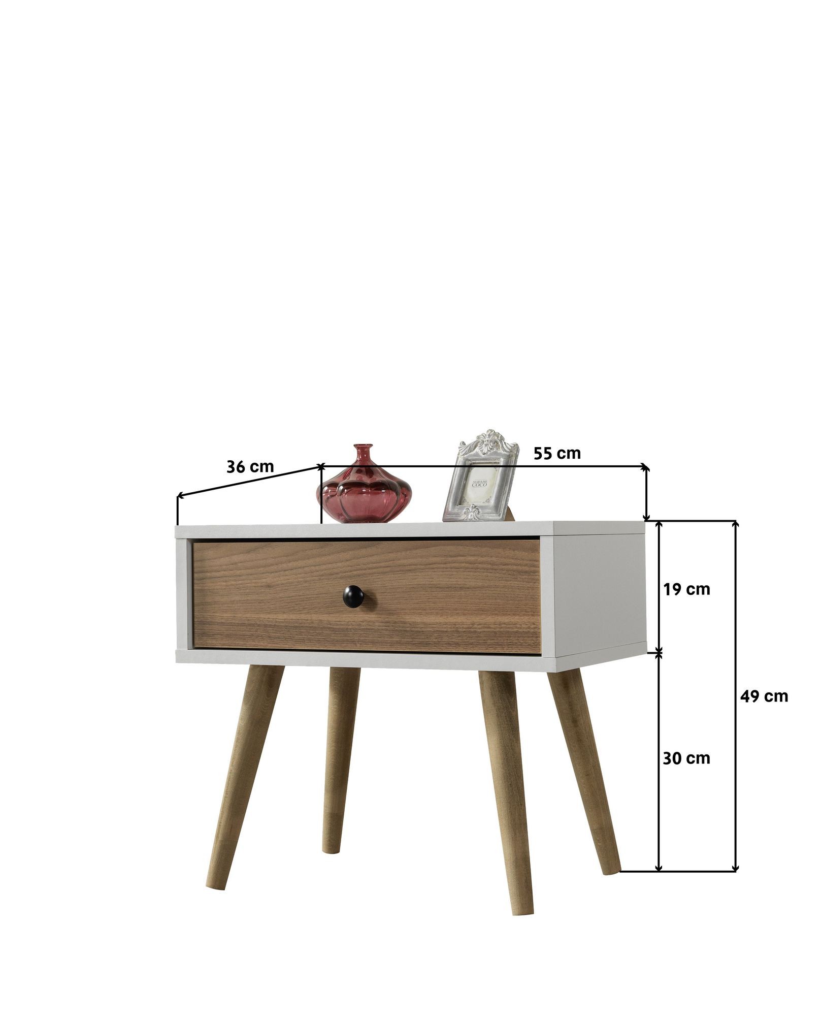 Noptiera Vita 5104, 55 x 49 x 55 cm, alb nuc, PAL melaminat — imaginea 2