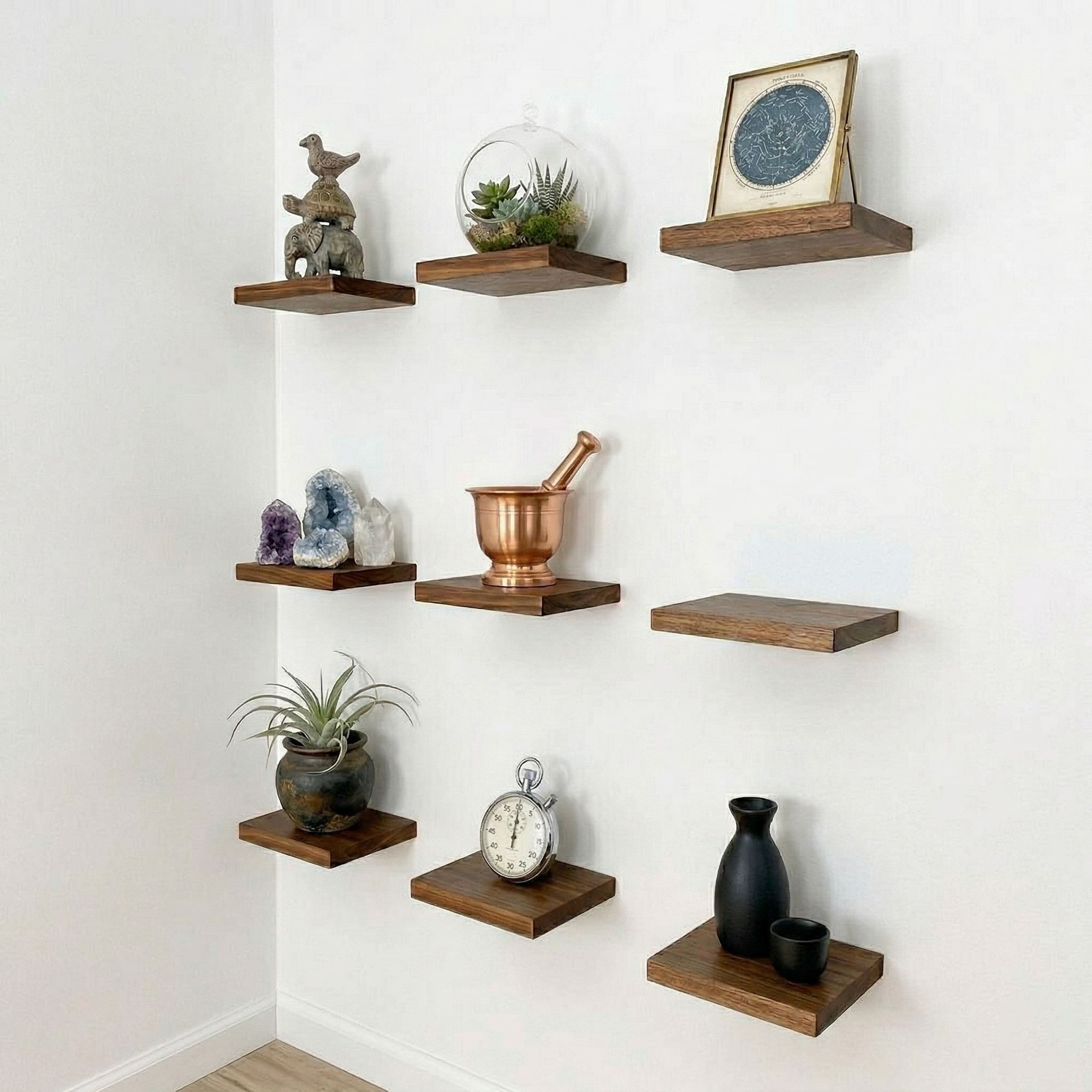 Raft decorativ de perete din lemn R-Raf319, 14 x 14 x 14 cm, lemn natur, lemn, design modern — imaginea 3