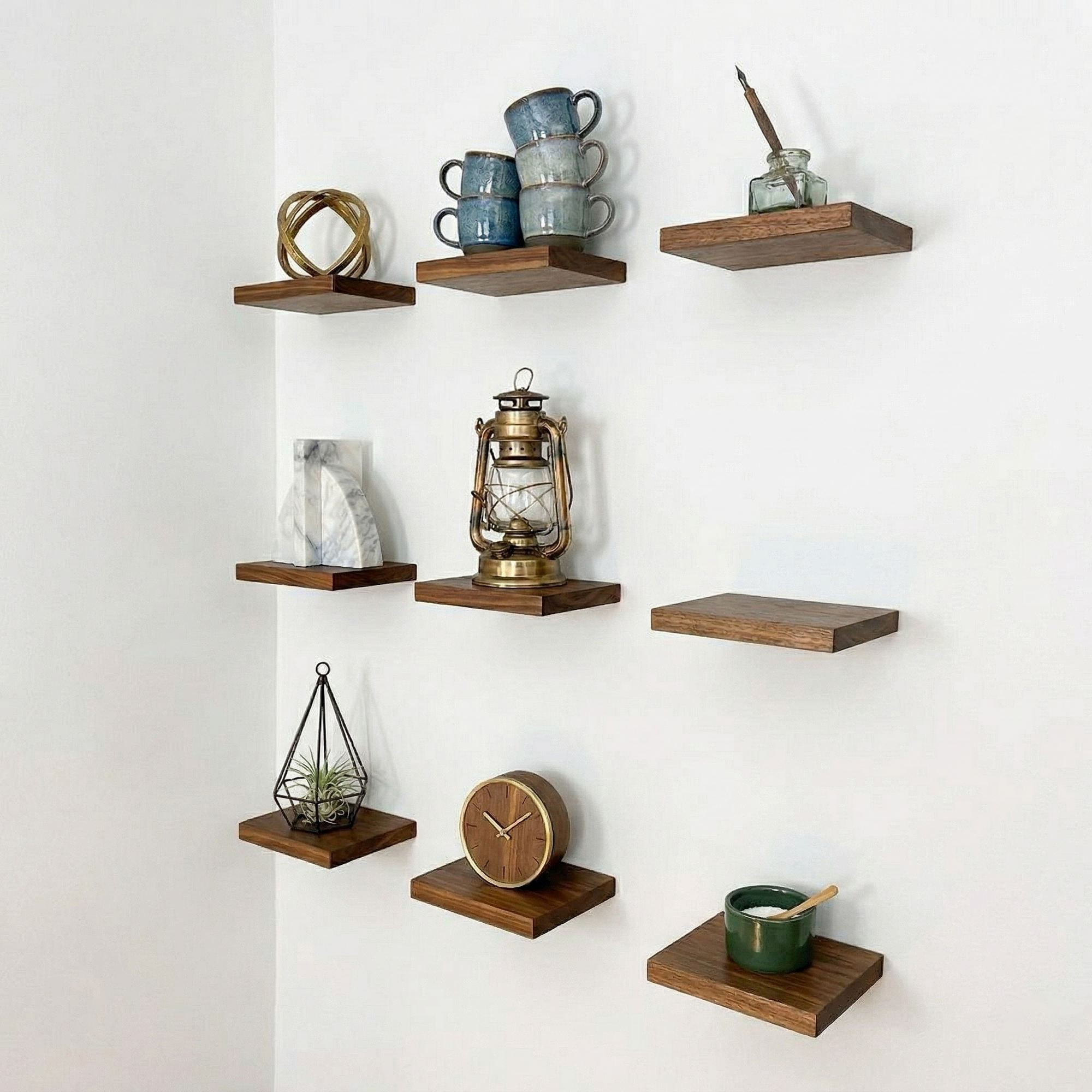Raft decorativ de perete din lemn R-Raf319, 14 x 14 x 14 cm, lemn natur, lemn, design modern — imaginea 7