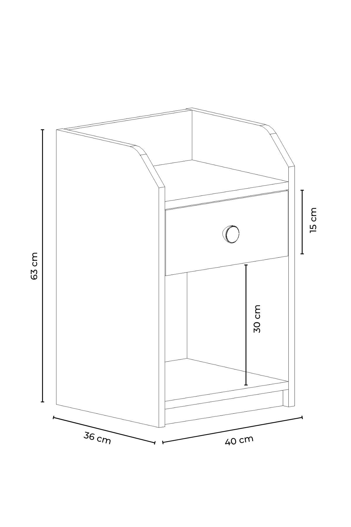 Noptiera Urartu, 40 x 63 x 36 cm, alb, PAL melaminat — imaginea 3