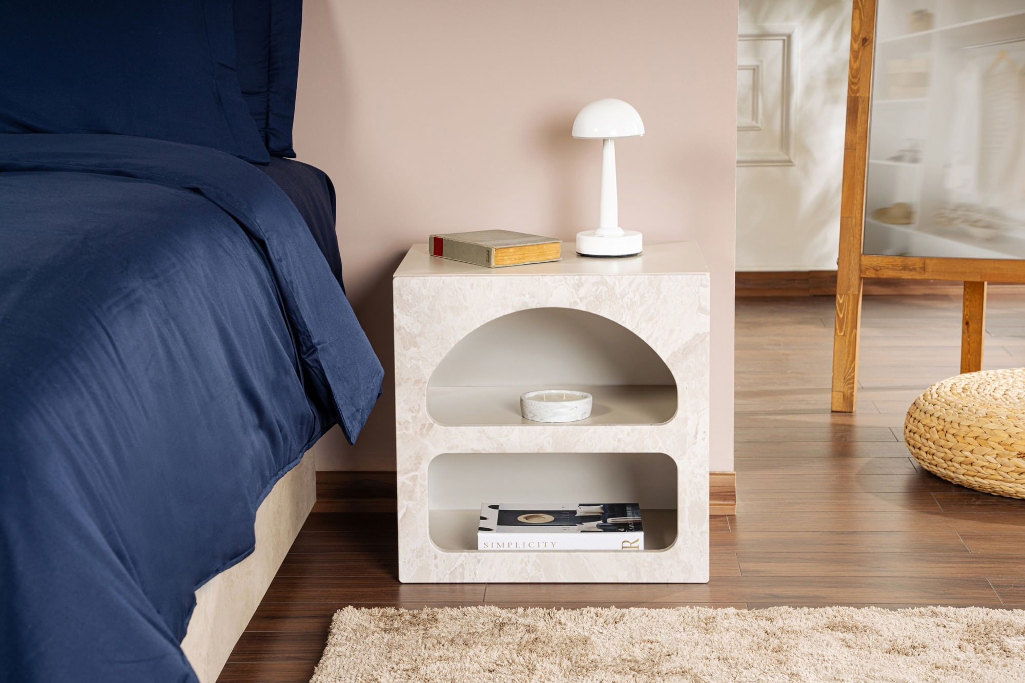 Noptiera Lorin, 50 x 50 x 40 cm, traverten marmura bej nisip, PAL melaminat, traverten marble / sandstone — imaginea 5