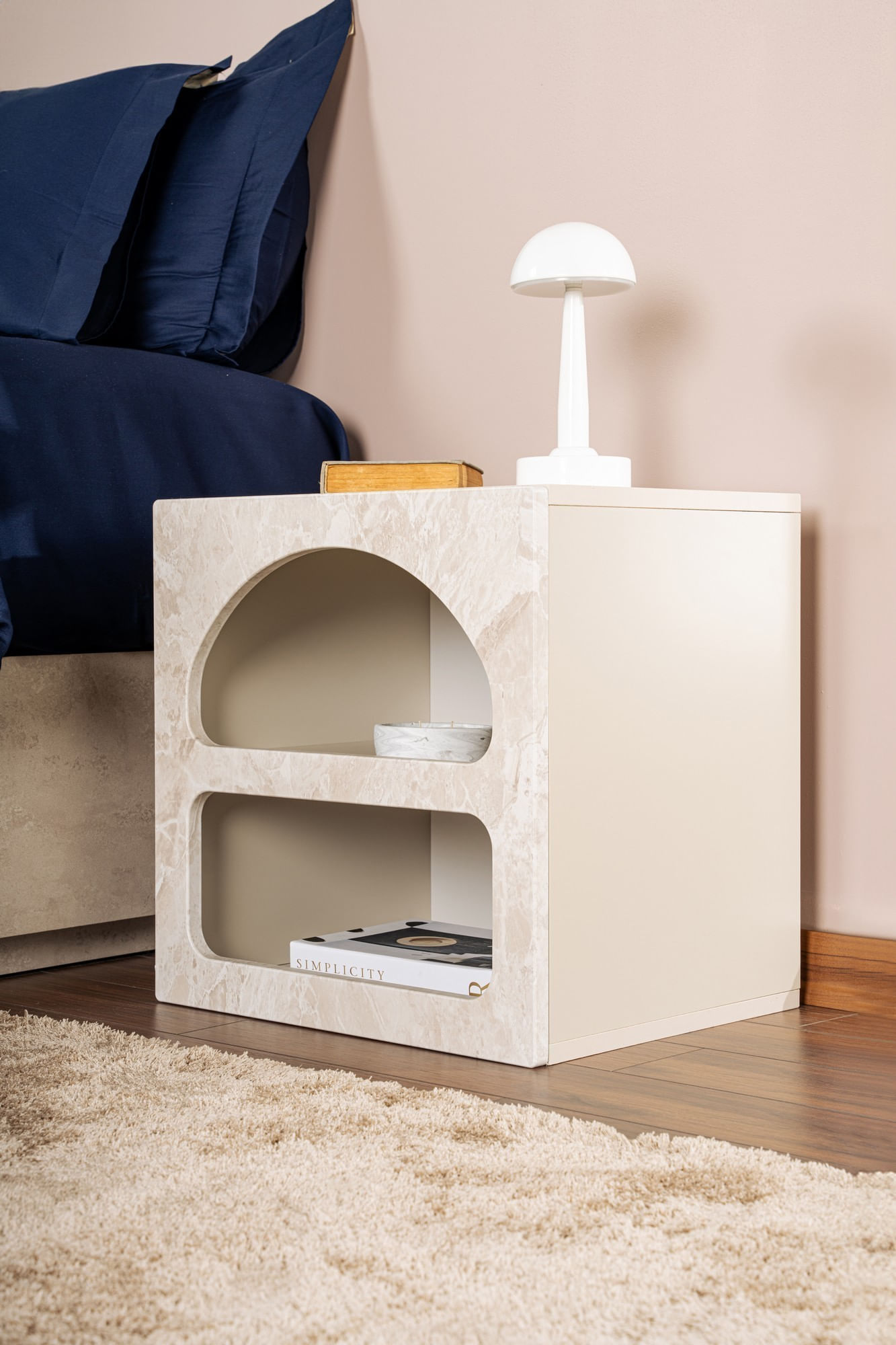 Noptiera Lorin, 50 x 50 x 40 cm, traverten marmura bej nisip, PAL melaminat, traverten marble / sandstone — imaginea 7