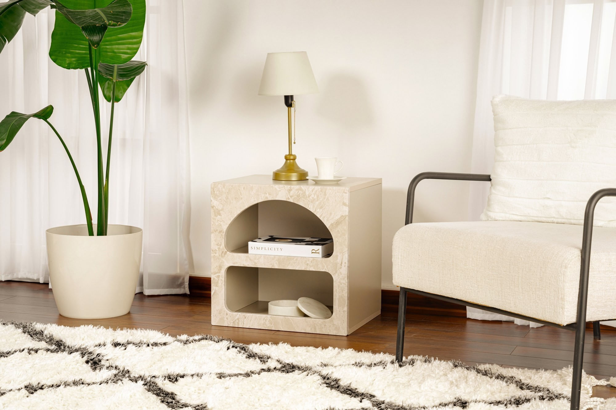 Noptiera Lorin, 50 x 50 x 40 cm, traverten marmura bej nisip, PAL melaminat, traverten marble / sandstone — imaginea 8