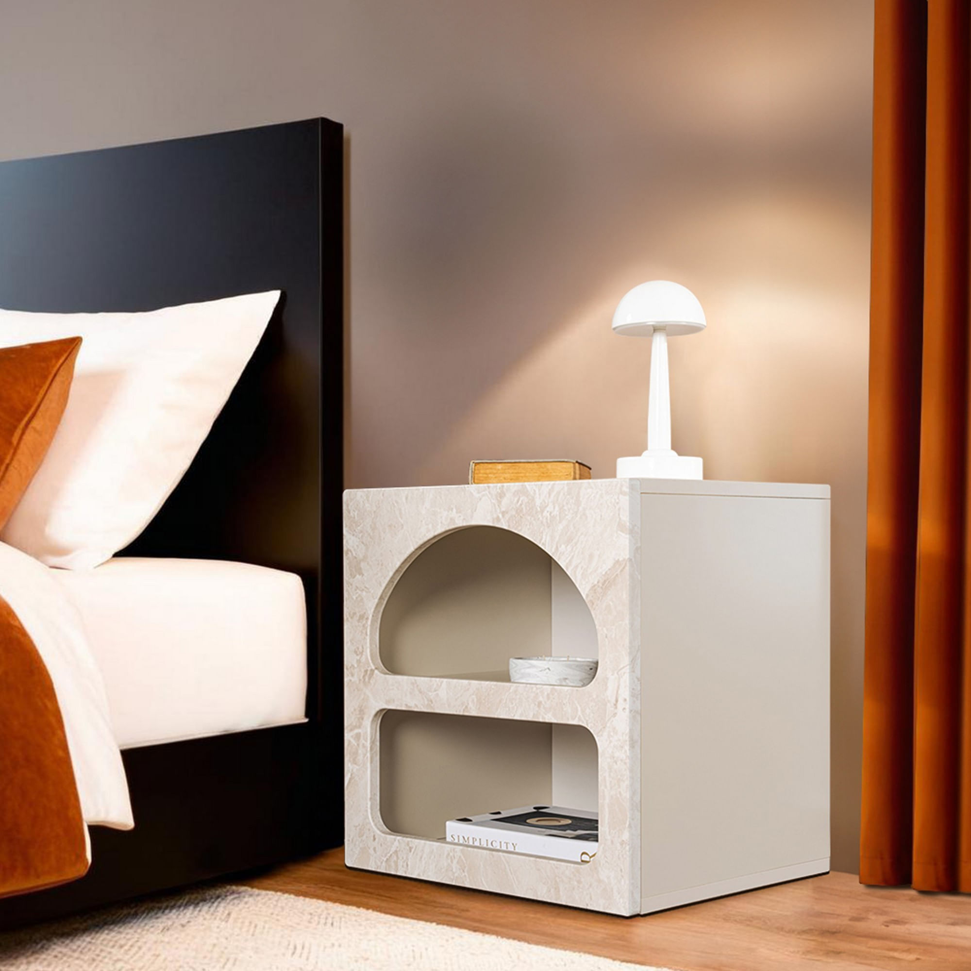 Noptiera Lorin, 50 x 50 x 40 cm, traverten marmura bej nisip, PAL melaminat, traverten marble / sandstone — imaginea 10