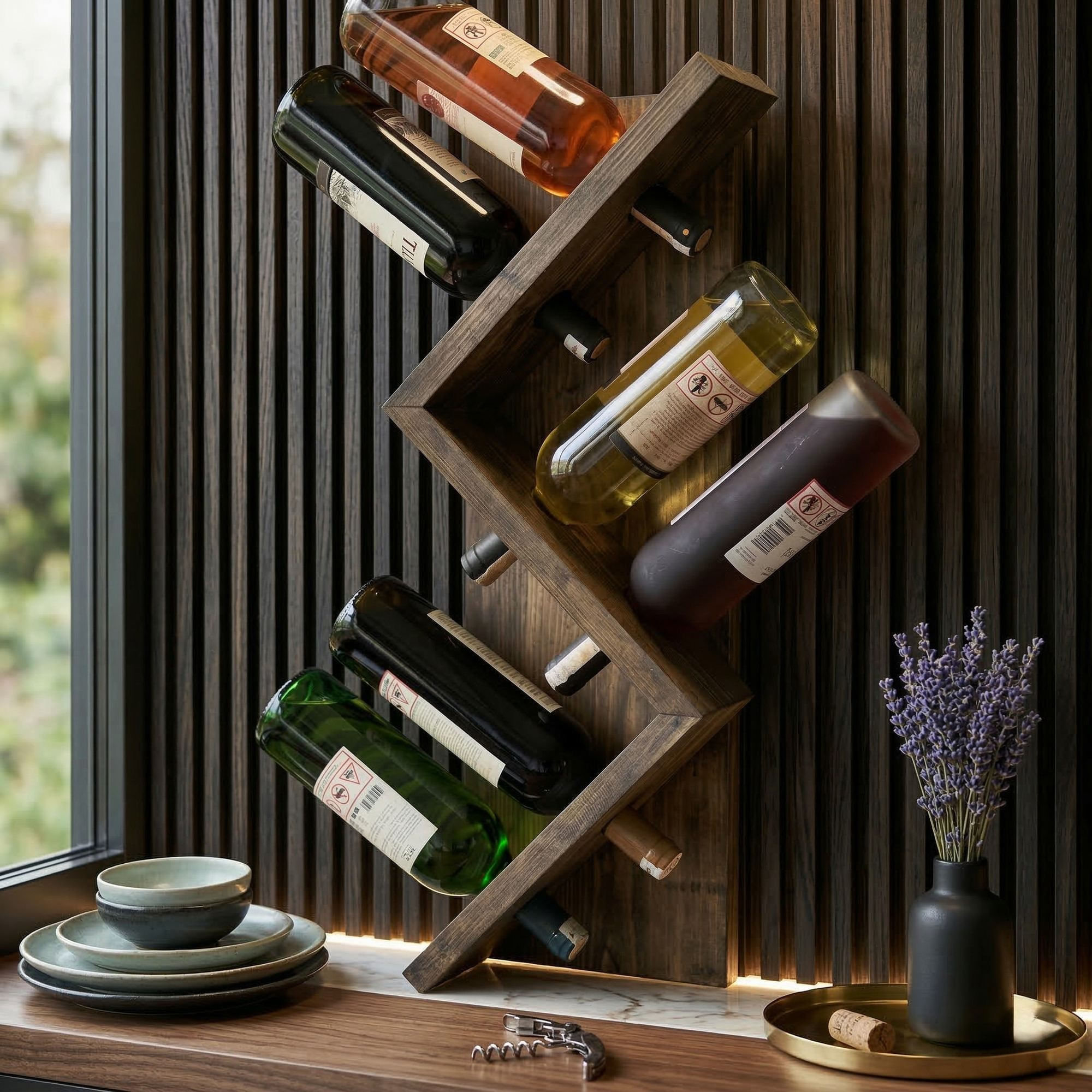 Raft decorativ de perete din lemn Raf337, 25 x 60 x 12 cm, lemn natur, lemn, design modern — imaginea 4