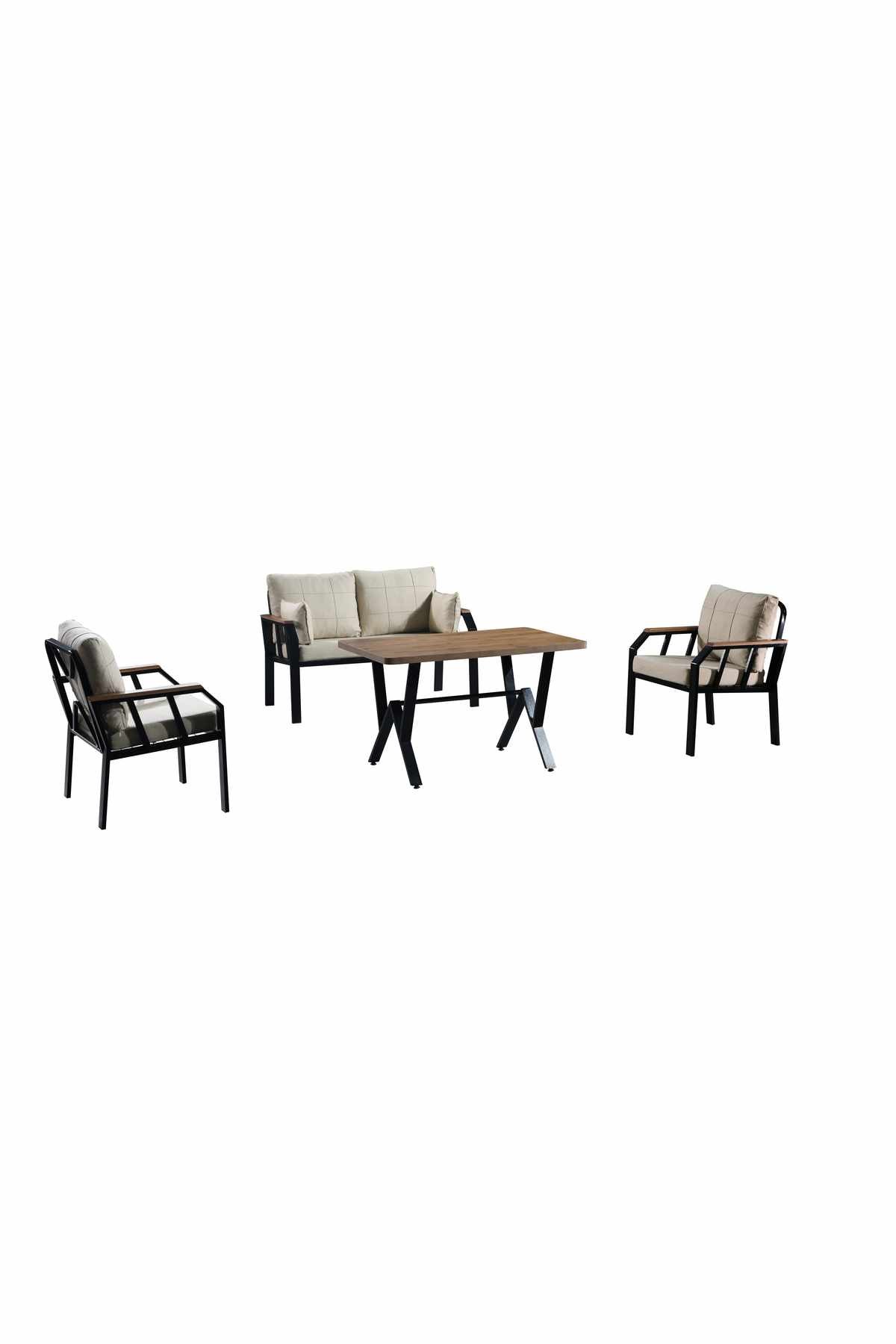 Set lounge gradina Nergiz 2+1+1 - bej bej bej mink, 120 x 78 x 58 cm, metal, bej mink — imaginea 2