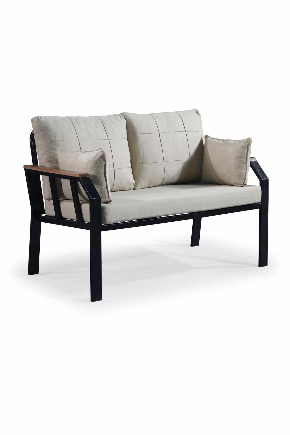Set lounge gradina Nergiz 2+1+1 - bej bej bej mink, 120 x 78 x 58 cm, metal, bej mink — imaginea 4
