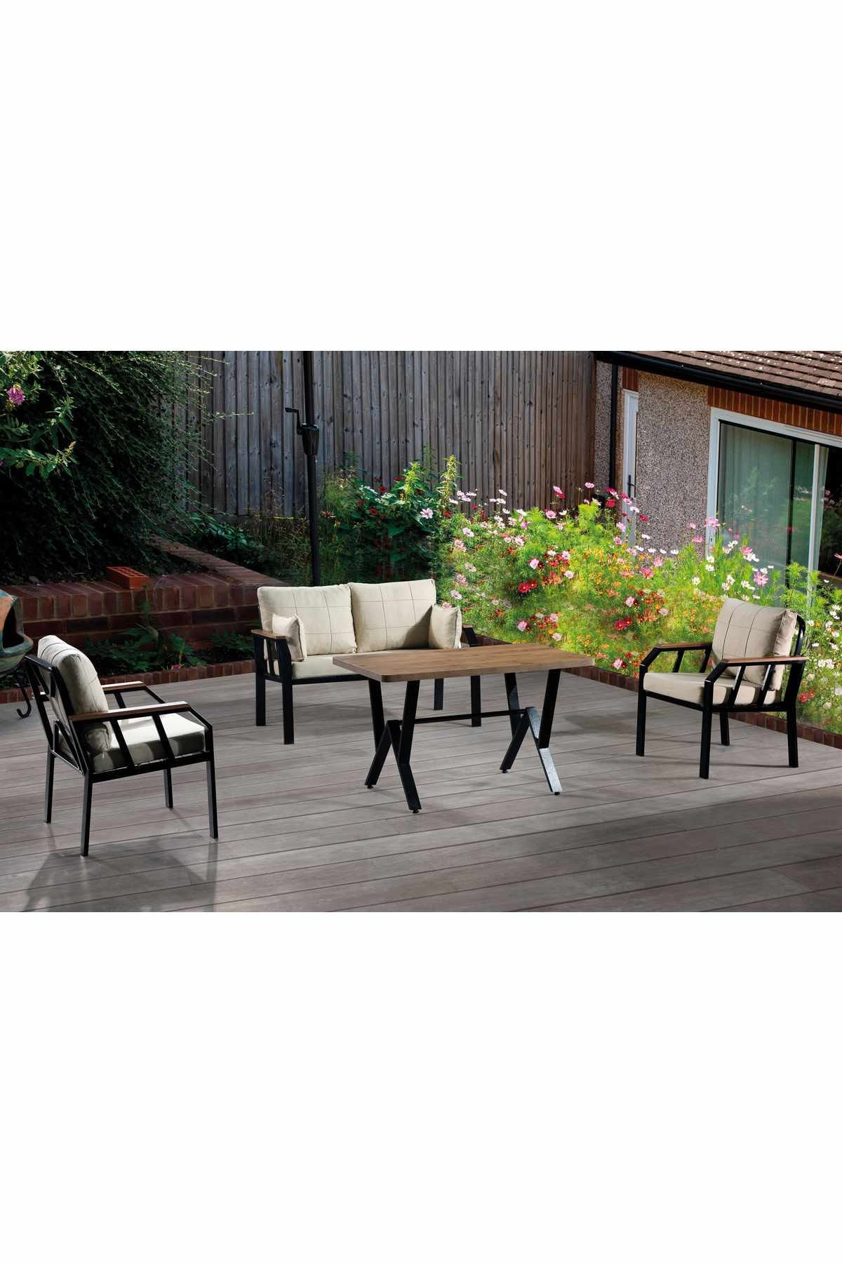 Set lounge gradina Nergiz 2+1+1 - bej bej bej mink, 120 x 78 x 58 cm, metal, bej mink — imaginea 5