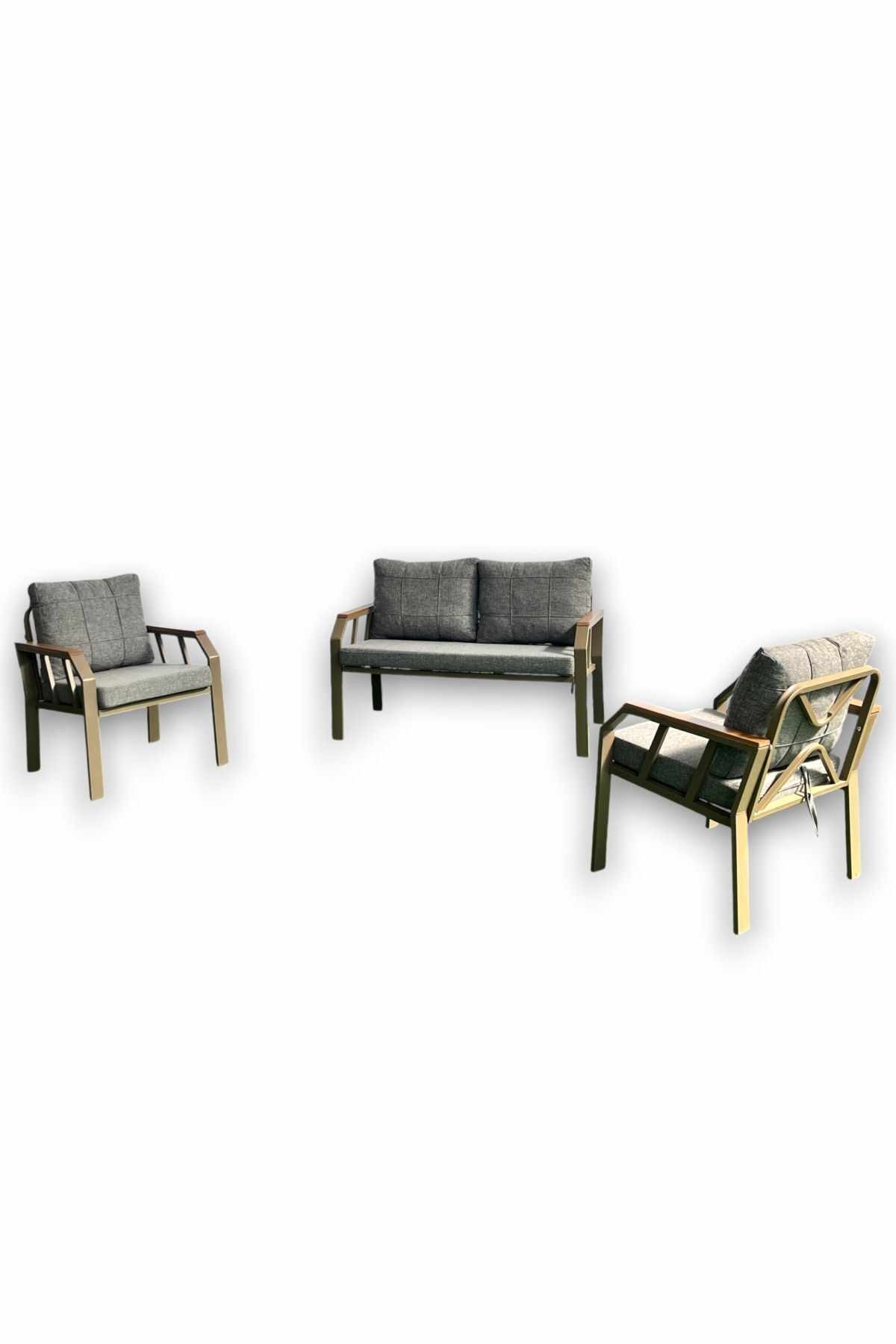 Set lounge gradina Nergiz 2+1+1 - Honey Bubble, 120 x 78 x 58 cm, metal, honey / gri — imaginea 2