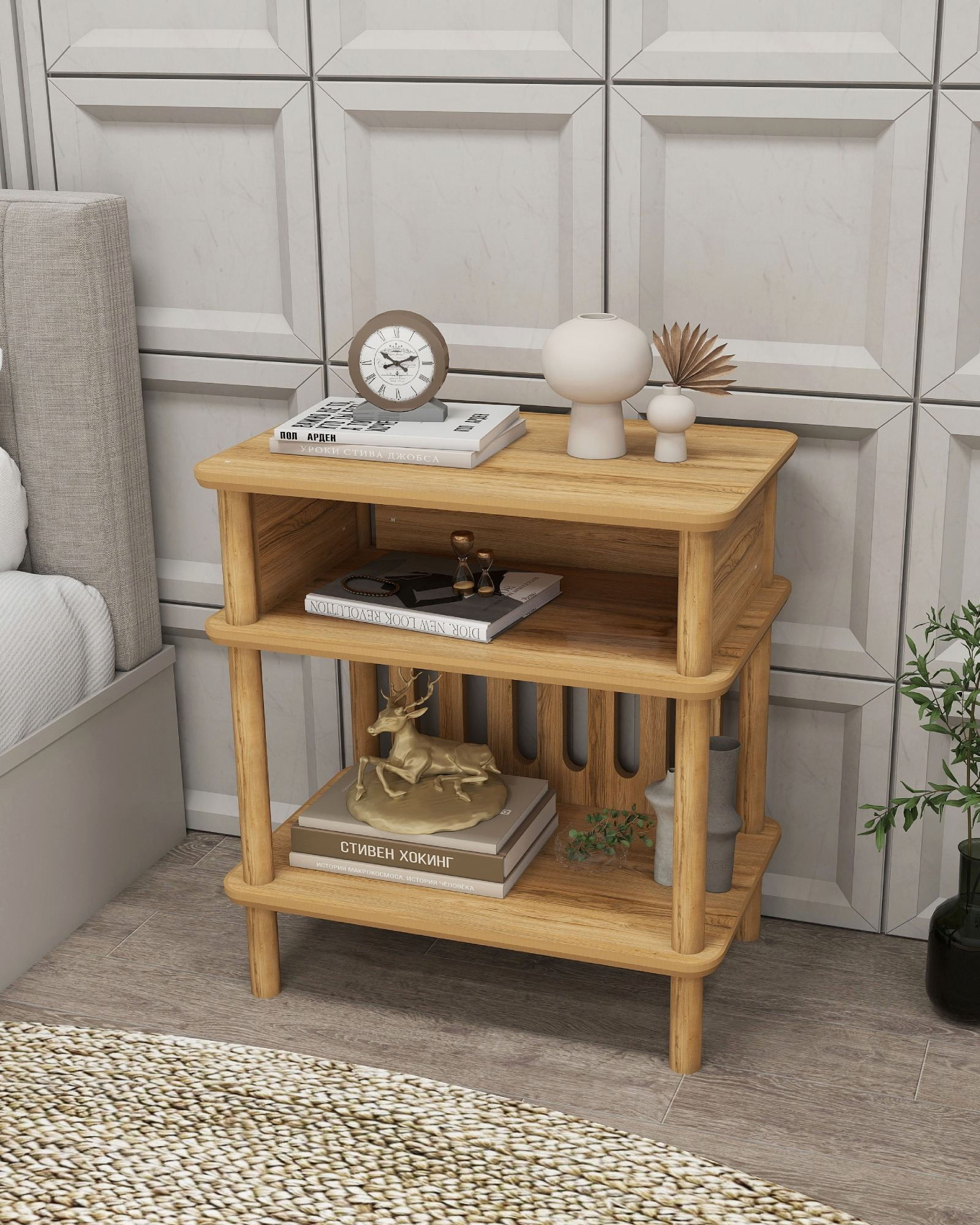 Masuta laterala Bella, 58 x 64 x 38 cm, stejar, MDF, capacitate 15 kg — imaginea 2
