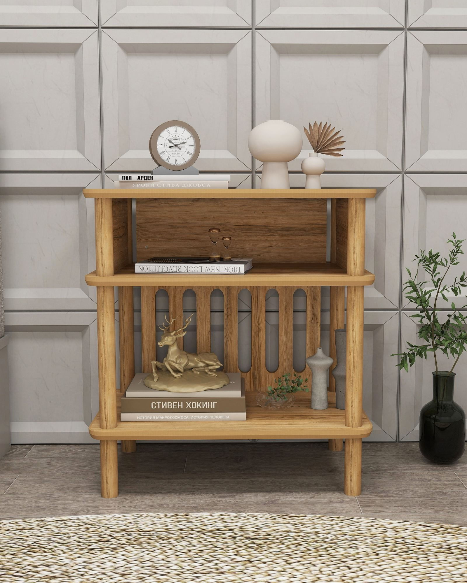 Masuta laterala Bella, 58 x 64 x 38 cm, stejar, MDF, capacitate 15 kg — imaginea 3