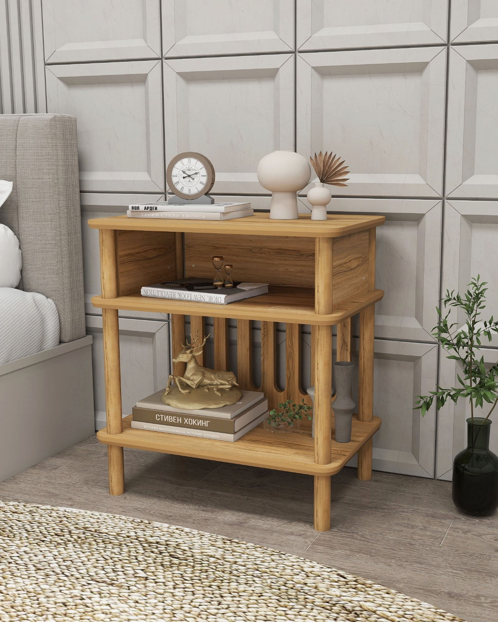 Masuta laterala Bella, 58 x 64 x 38 cm, stejar, MDF, capacitate 15 kg — imaginea 4