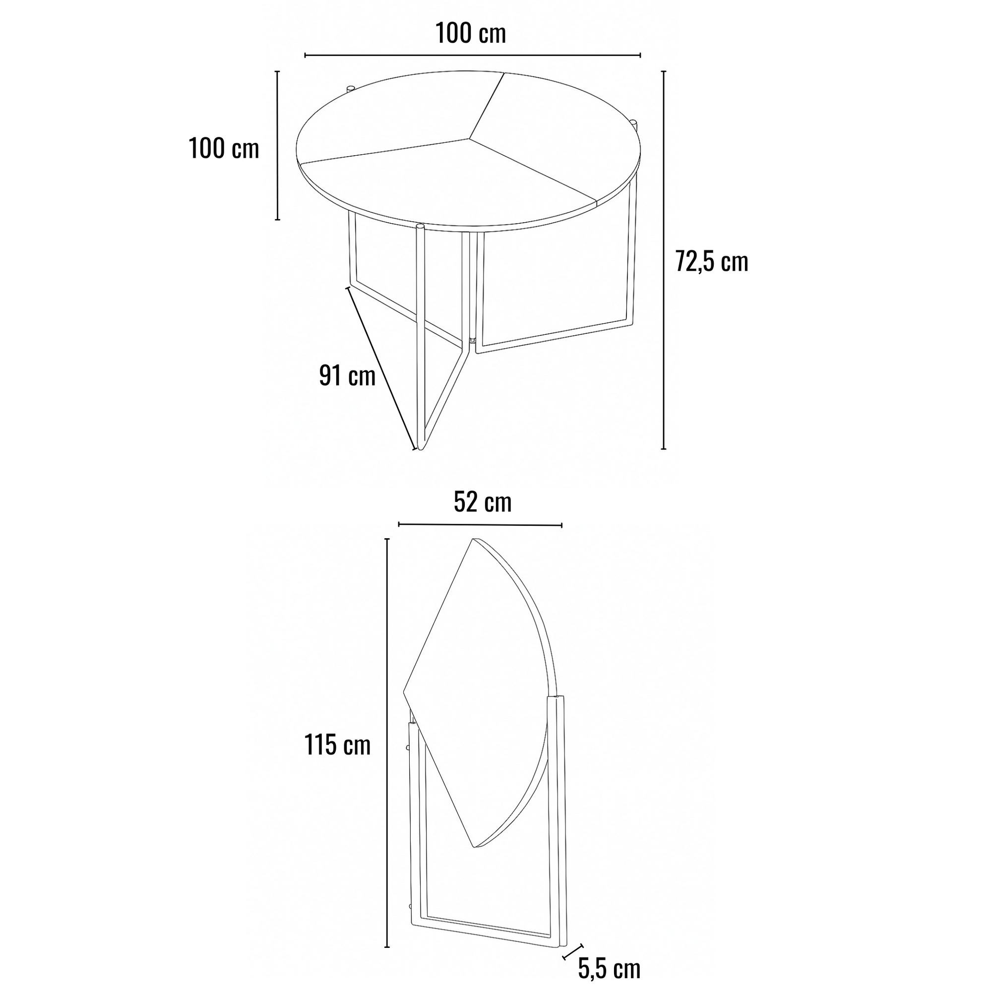 Masa dining Yaprak, 100 x 72 x 100 cm, travertin negru, PAL melaminat, capacitate 19 kg — imaginea 7