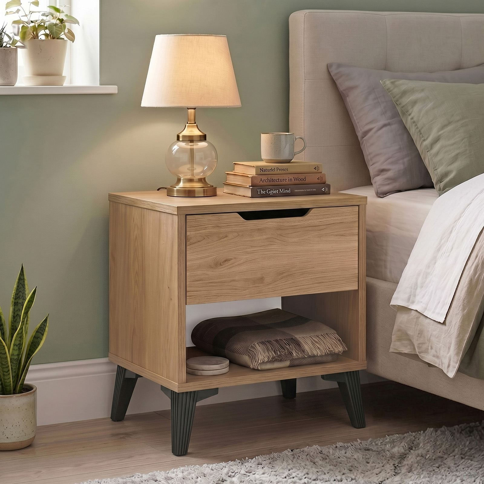 Noptiera Vel3-S, 44 x 52,2 x 34,4 cm, stejar, PAL melaminat — imaginea 4