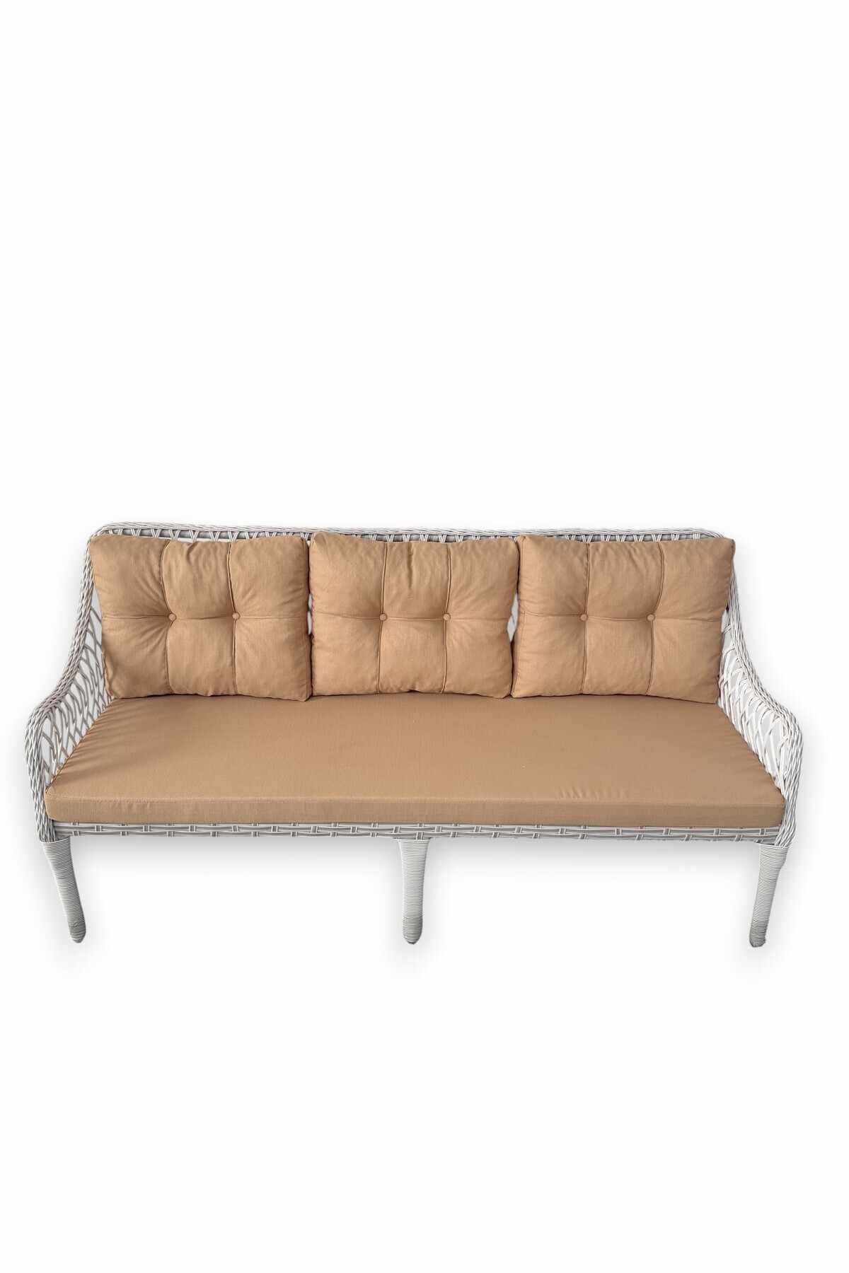 Set lounge gradina Hisar 3+1+1 - Beige, alb, 170 x 78 x 56 cm, bej / alb — imaginea 5