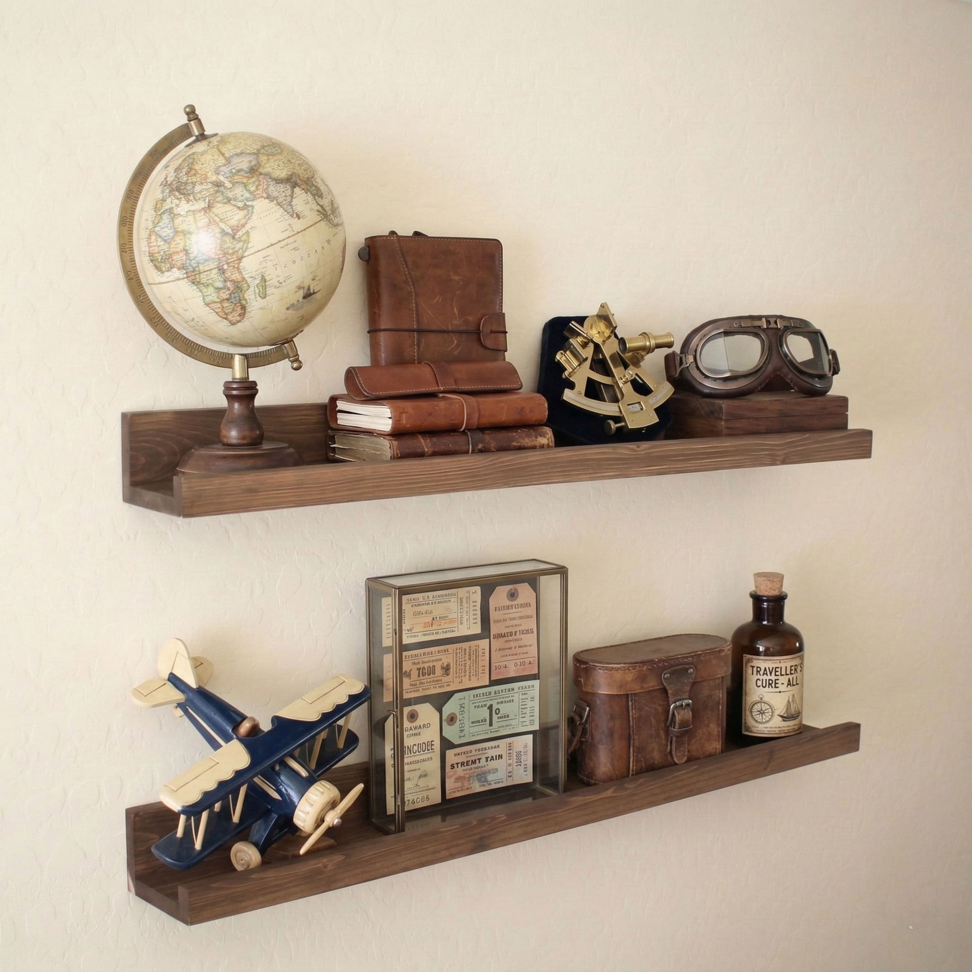 Raft decorativ de perete din lemn Raf333, 70 x 8 x 15 cm, lemn natur, lemn, design modern — imaginea 7