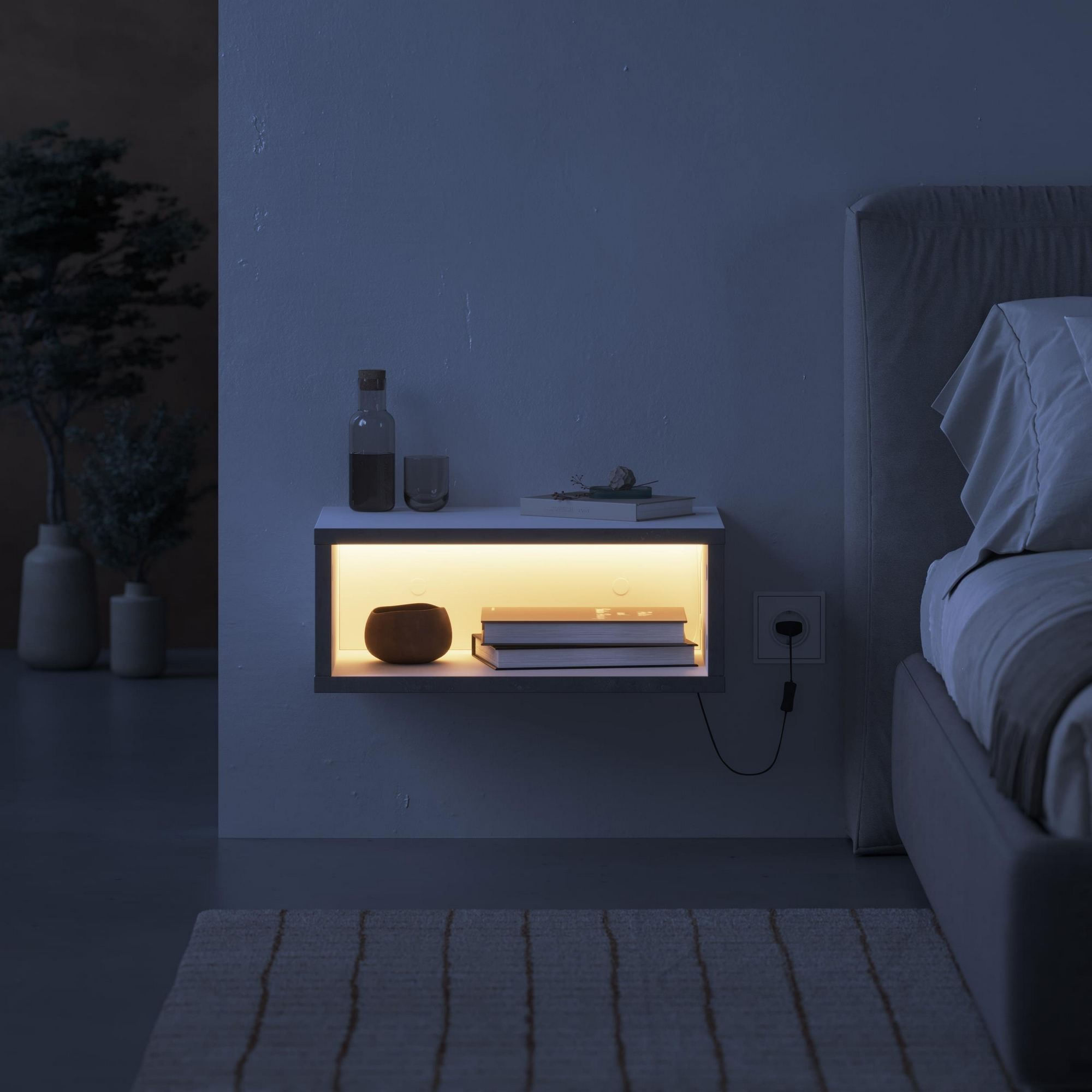 Noptiera Brik, 45 x 18 x 30 cm, PAL melaminat, fixare pe perete, alb / retro gri — imaginea 4