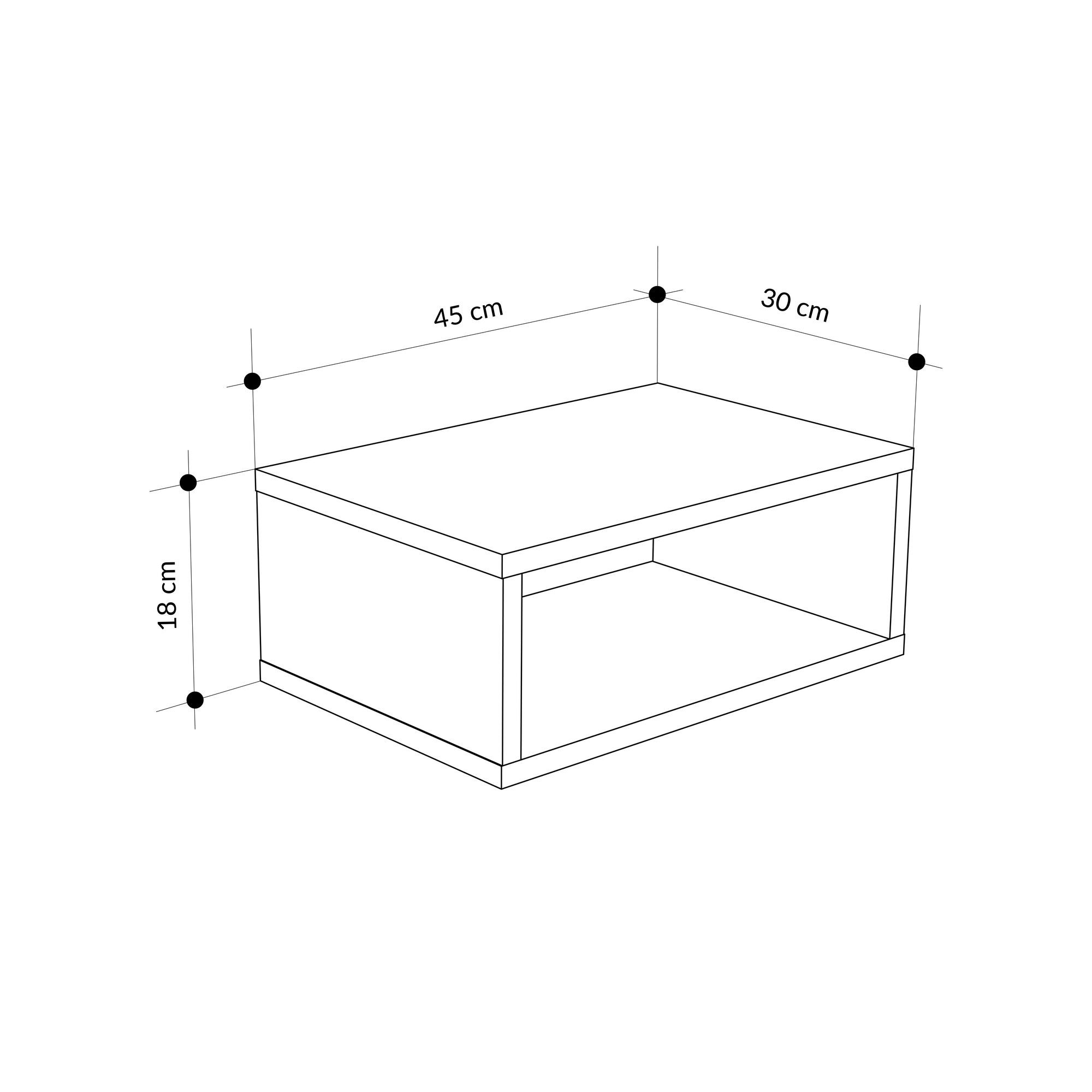 Noptiera Brik, 45 x 18 x 30 cm, PAL melaminat, fixare pe perete, alb / retro gri — imaginea 6