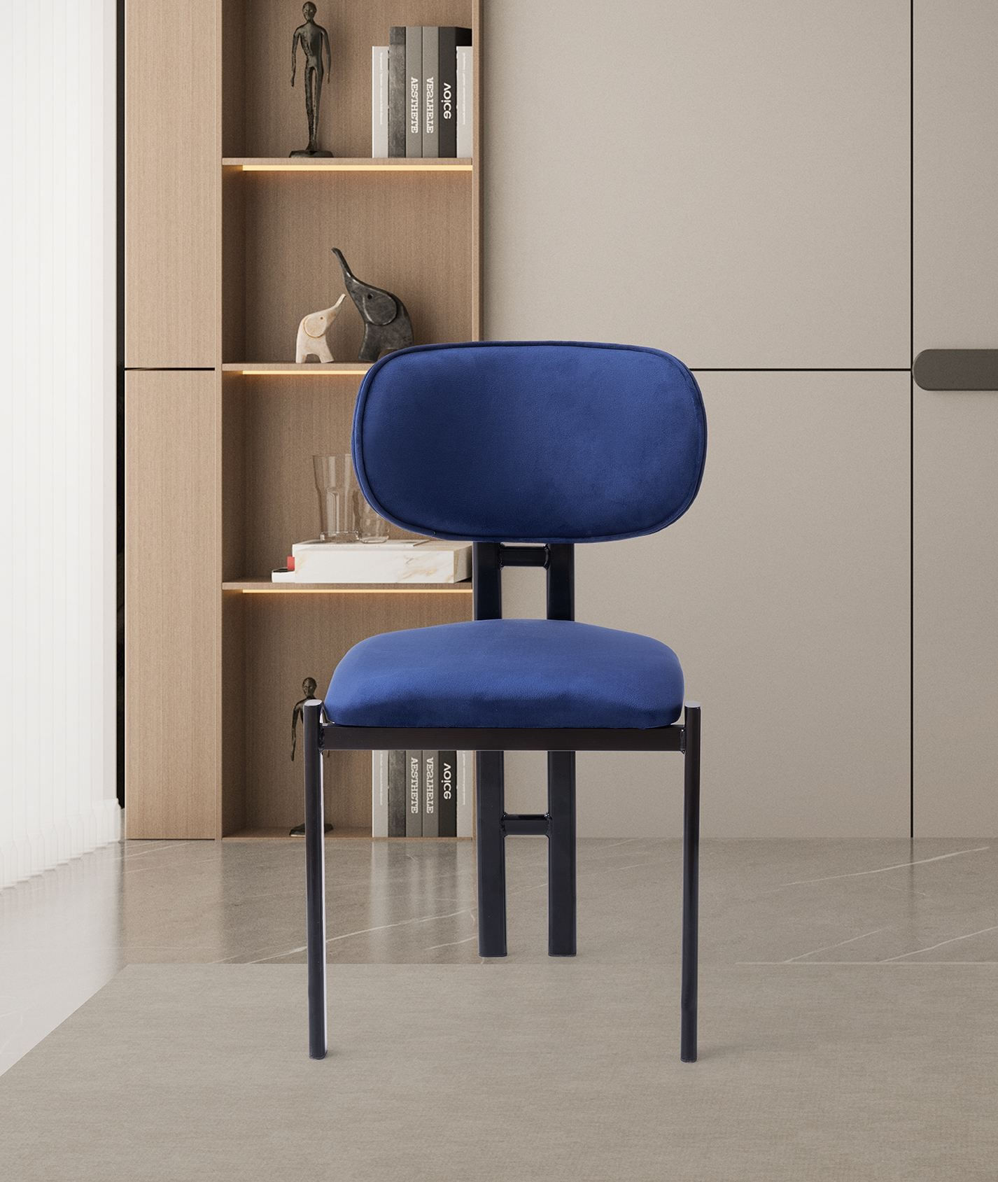 Scaun Muriz, 43 x 83 x 47, 5 cm, bleumarin albastru negru, catifea, capacitate 175 kg, navy albastru / negru — imaginea 4