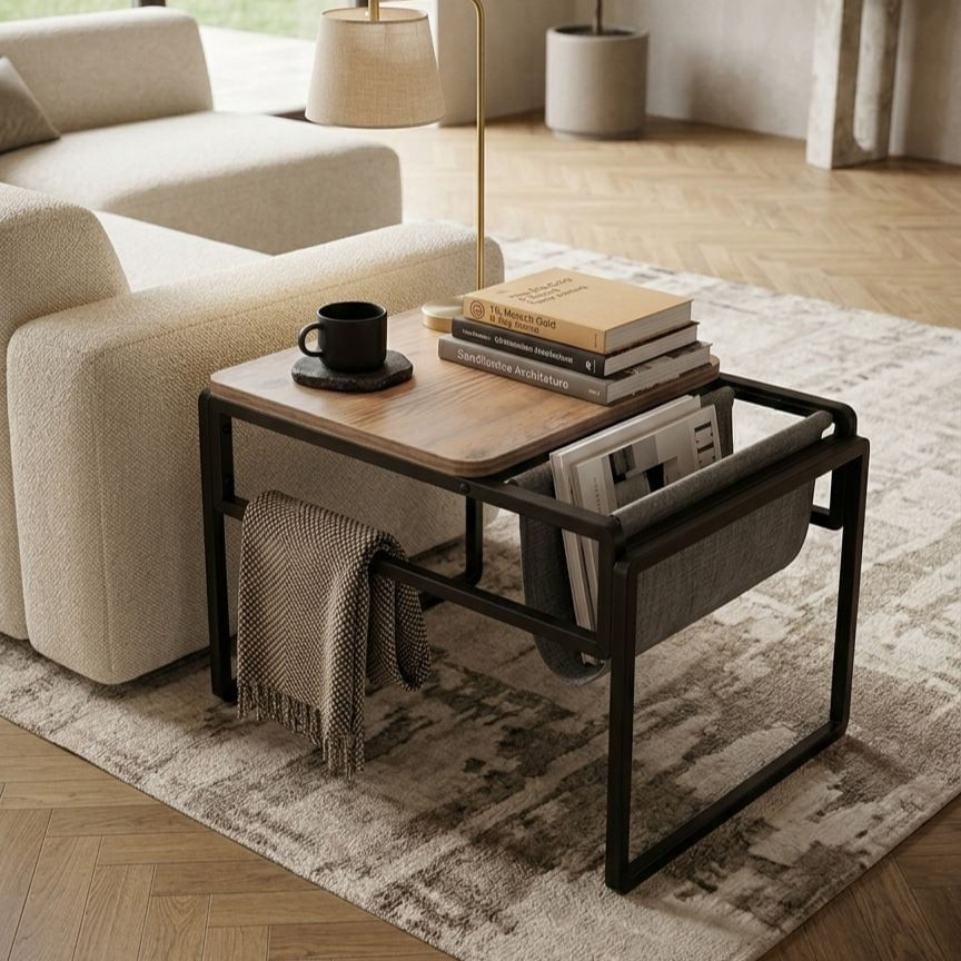 Masuta laterala Brut, negru, 40 x 64 x 45 cm, pin atlantic negru, PAL melaminat — imaginea 5