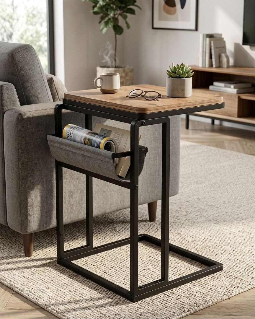 Masuta laterala Brut, negru, 40 x 64 x 45 cm, pin atlantic negru, PAL melaminat — imaginea 6